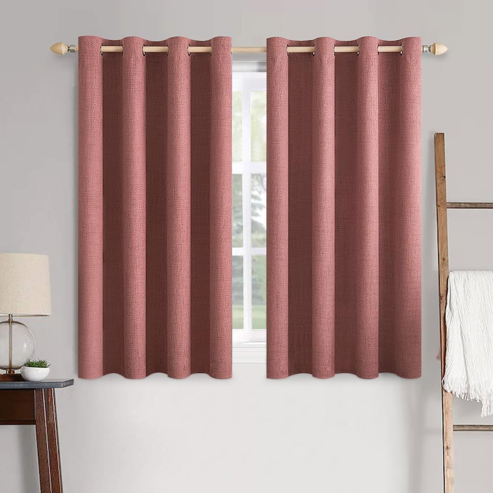 MIULEE 100% Blackout Linen Textured Curtains for Bedroom Solid Thermal Insulated Copper Brown Grommet Room Darkening Curtains & Drapes Luxury Decor for Living Room Nursery 52 x 84 Inch (2 Panels)