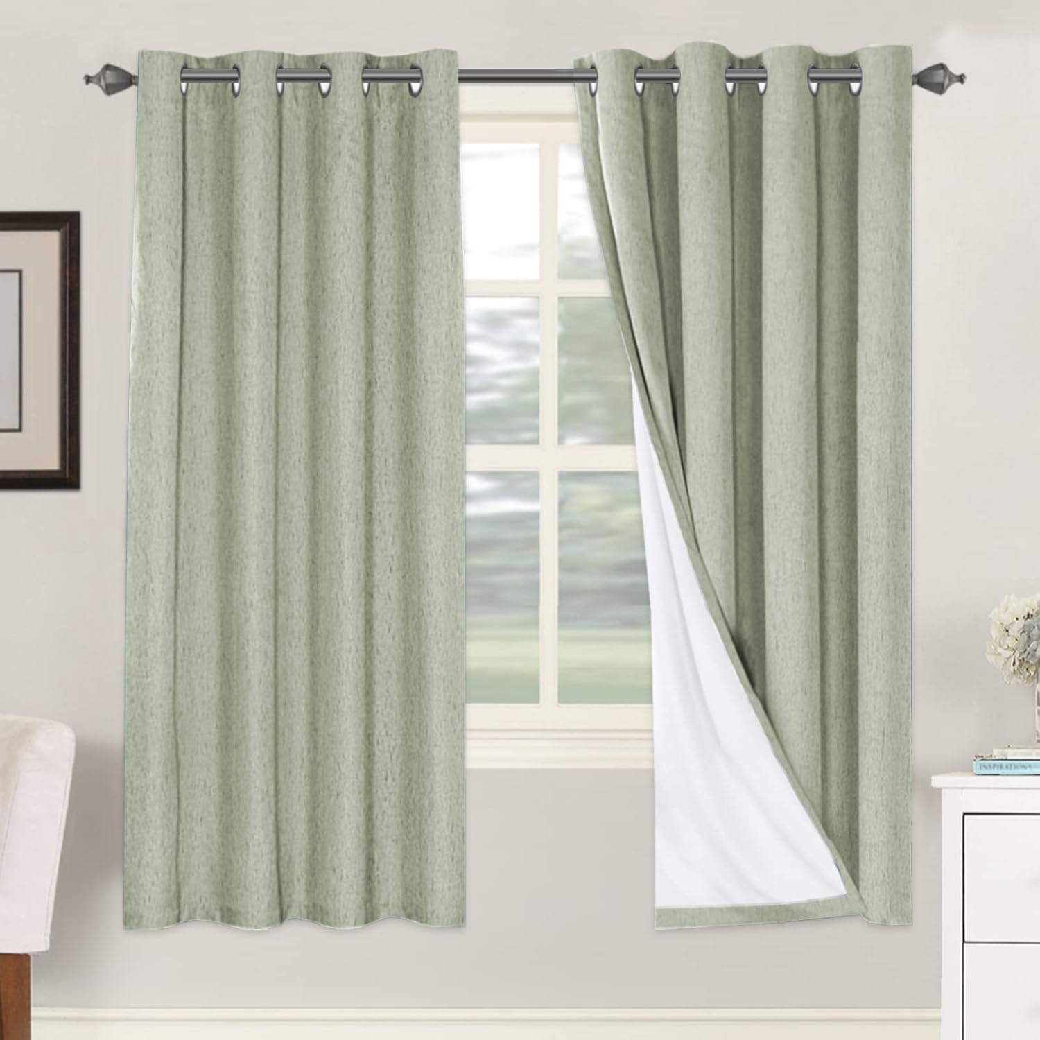 H.VERSAILTEX Blackout Curtains, Linen Curtains 108 inches Long 100% Black Out Curtains for Bedroom Windows, Textured Linen Look Draperies Grommet with White Liner, 2 Panels, Natural