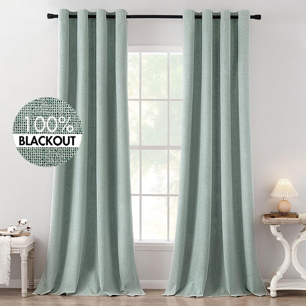 MIULEE 100% Blackout Linen Textured Curtains for Bedroom Solid Thermal Insulated Copper Brown Grommet Room Darkening Curtains & Drapes Luxury Decor for Living Room Nursery 52 x 84 Inch (2 Panels)