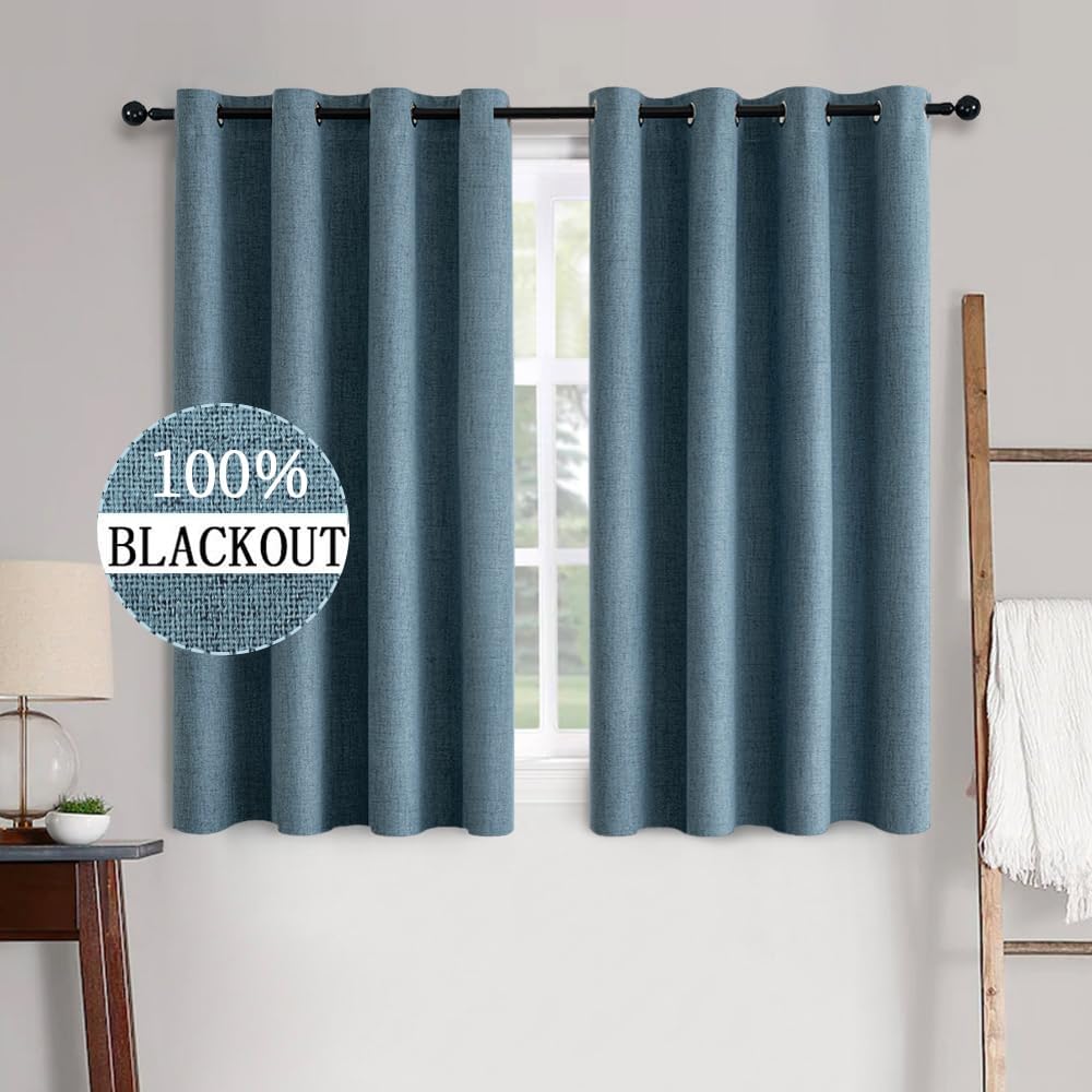 MIULEE 100% Blackout Linen Textured Curtains for Bedroom Solid Thermal Insulated Copper Brown Grommet Room Darkening Curtains & Drapes Luxury Decor for Living Room Nursery 52 x 84 Inch (2 Panels)