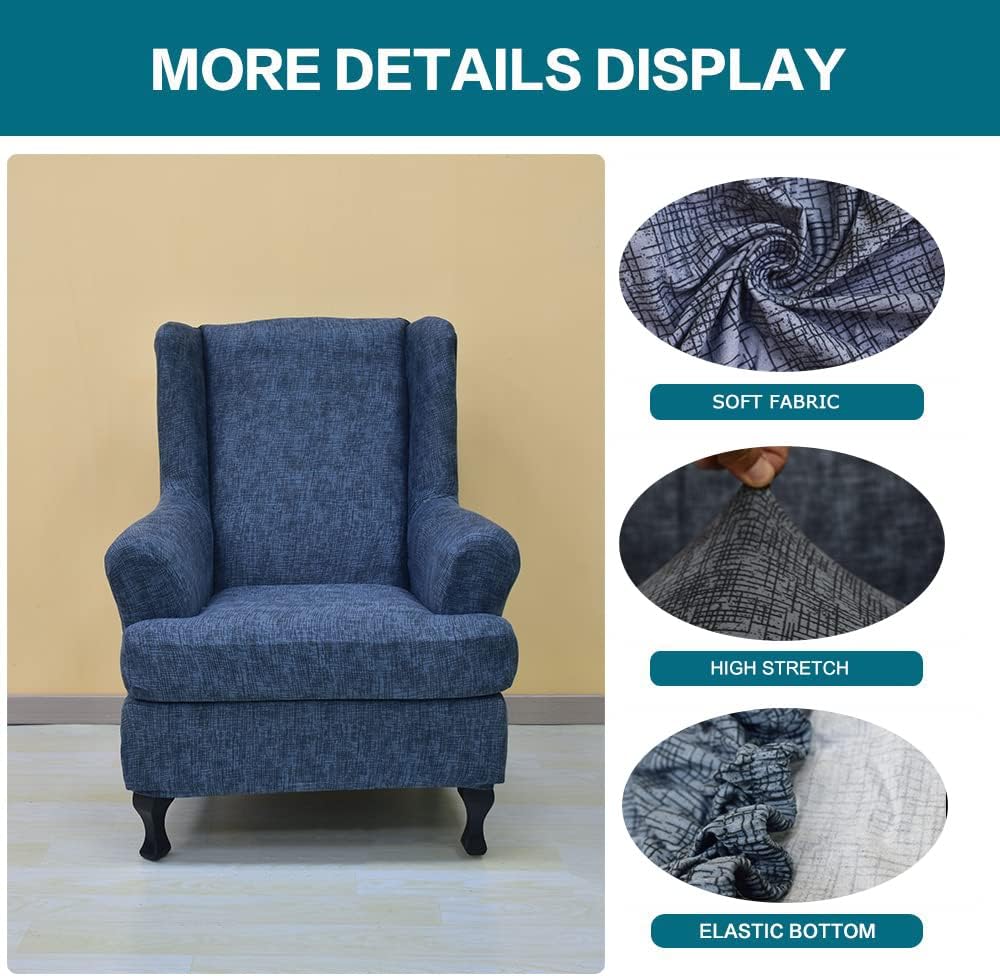 KRFOONN Stretch Wing Chair Slipcovers Printed 2 Piece Wingback Chair Covers Soft Spandex Wingback Armchair Slipcover Furniture Protector Chair Covers for Living Room Wingback Chair, T7