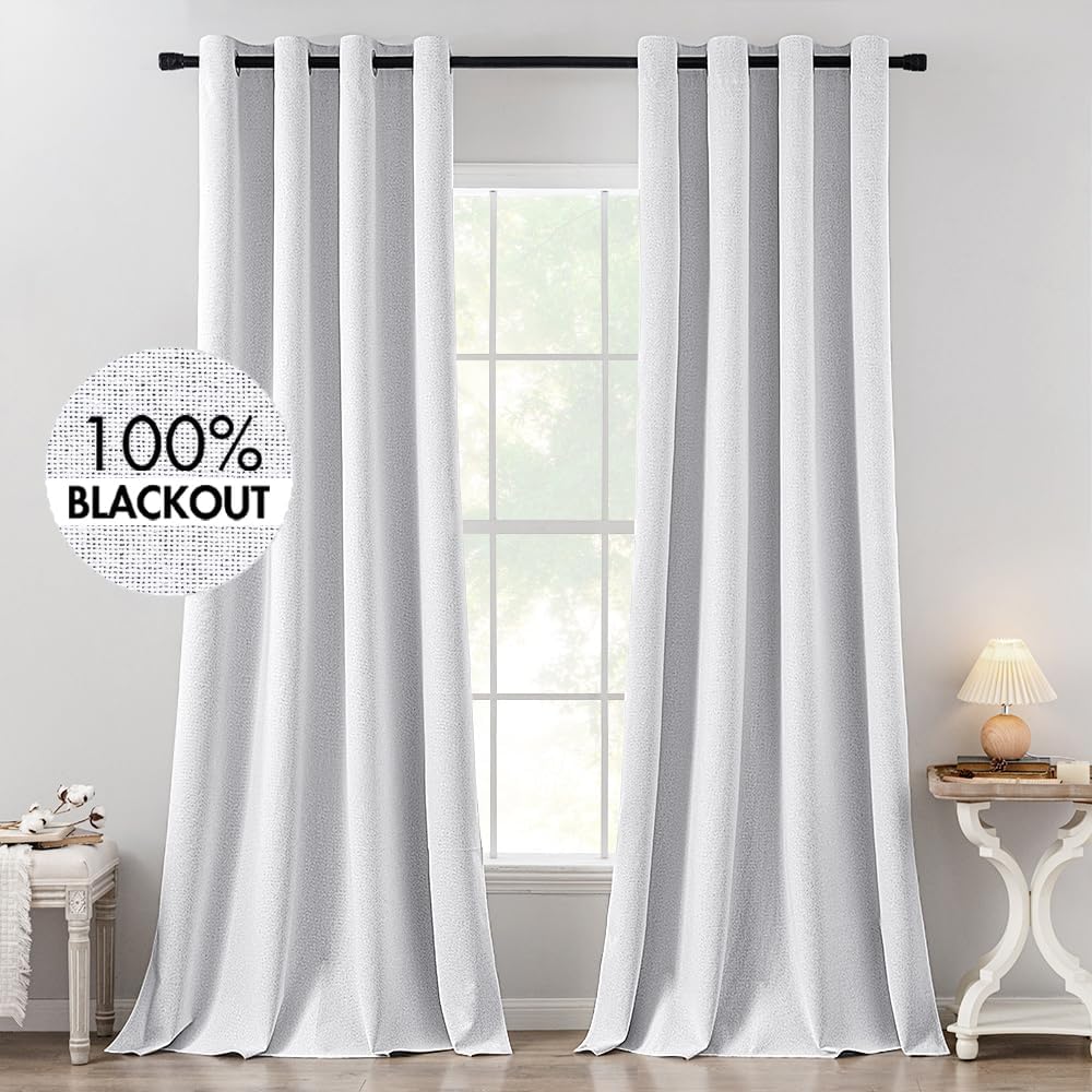 MIULEE 100% Blackout Linen Textured Curtains for Bedroom Solid Thermal Insulated Copper Brown Grommet Room Darkening Curtains & Drapes Luxury Decor for Living Room Nursery 52 x 84 Inch (2 Panels)