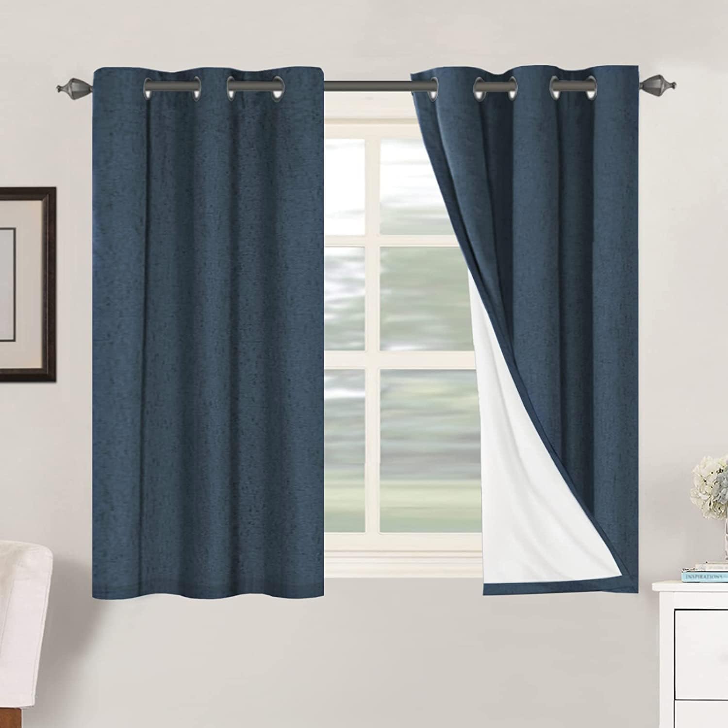 H.VERSAILTEX Blackout Curtains, Linen Curtains 108 inches Long 100% Black Out Curtains for Bedroom Windows, Textured Linen Look Draperies Grommet with White Liner, 2 Panels, Natural
