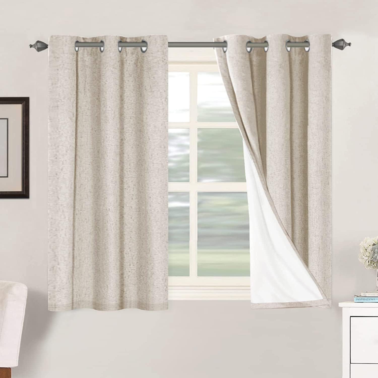 H.VERSAILTEX Blackout Curtains, Linen Curtains 108 inches Long 100% Black Out Curtains for Bedroom Windows, Textured Linen Look Draperies Grommet with White Liner, 2 Panels, Natural