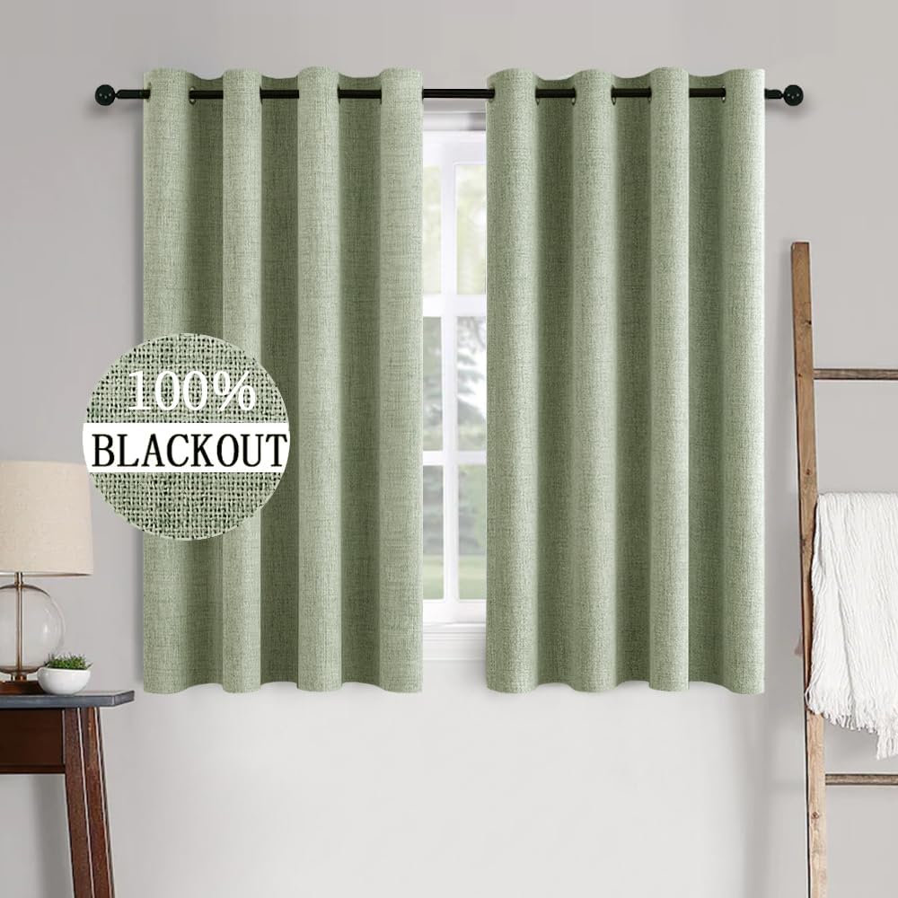 MIULEE 100% Blackout Linen Textured Curtains for Bedroom Solid Thermal Insulated Copper Brown Grommet Room Darkening Curtains & Drapes Luxury Decor for Living Room Nursery 52 x 84 Inch (2 Panels)