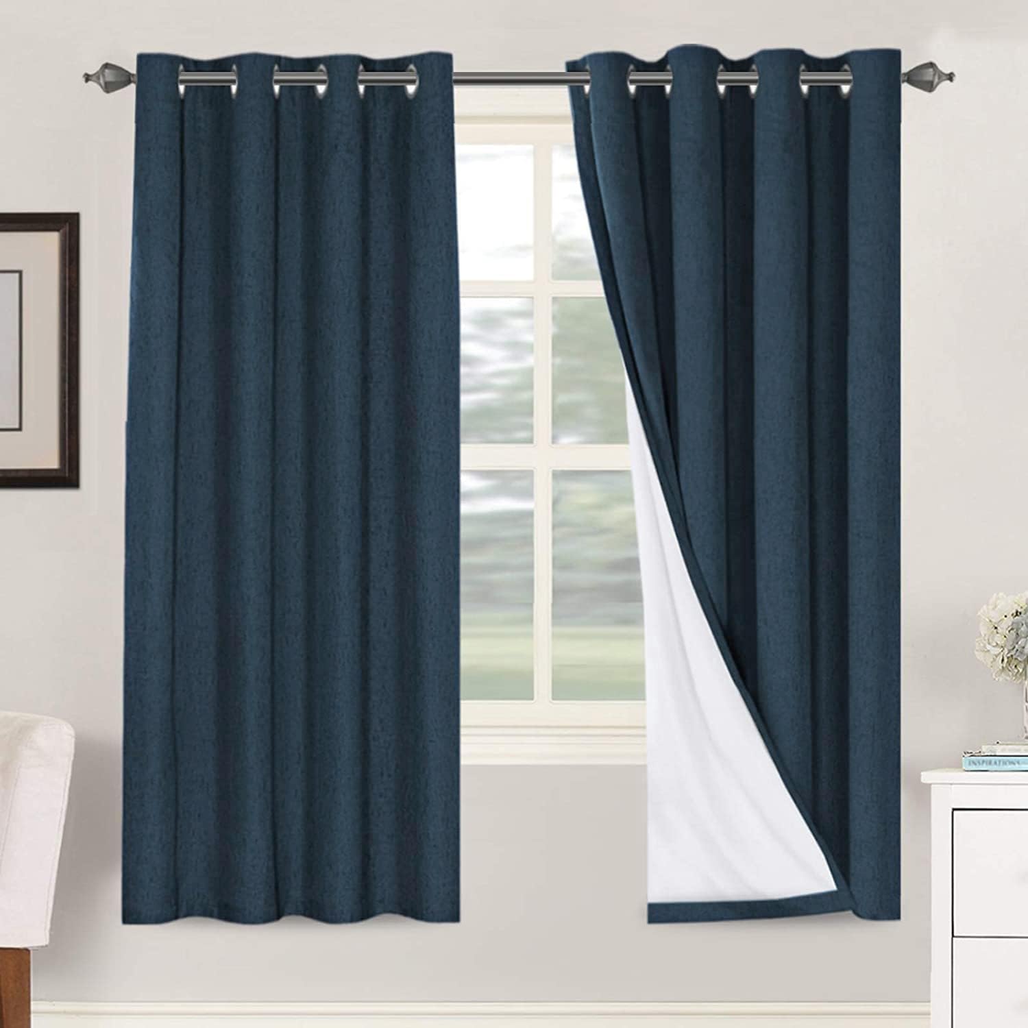 H.VERSAILTEX Blackout Curtains, Linen Curtains 108 inches Long 100% Black Out Curtains for Bedroom Windows, Textured Linen Look Draperies Grommet with White Liner, 2 Panels, Natural