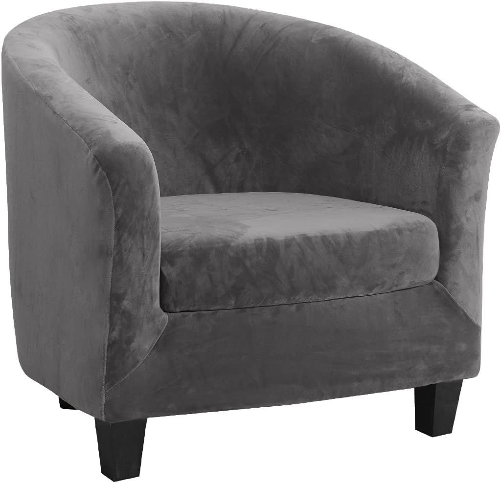 MIFXIN Tub Chair Slipcover 2-Piece Velvet Barrel Club Chair Covers with Cushion Cover Stretch Soft Washable Armchair Sofa Couch Furniture Protector for Living Room Hotel (Beige)