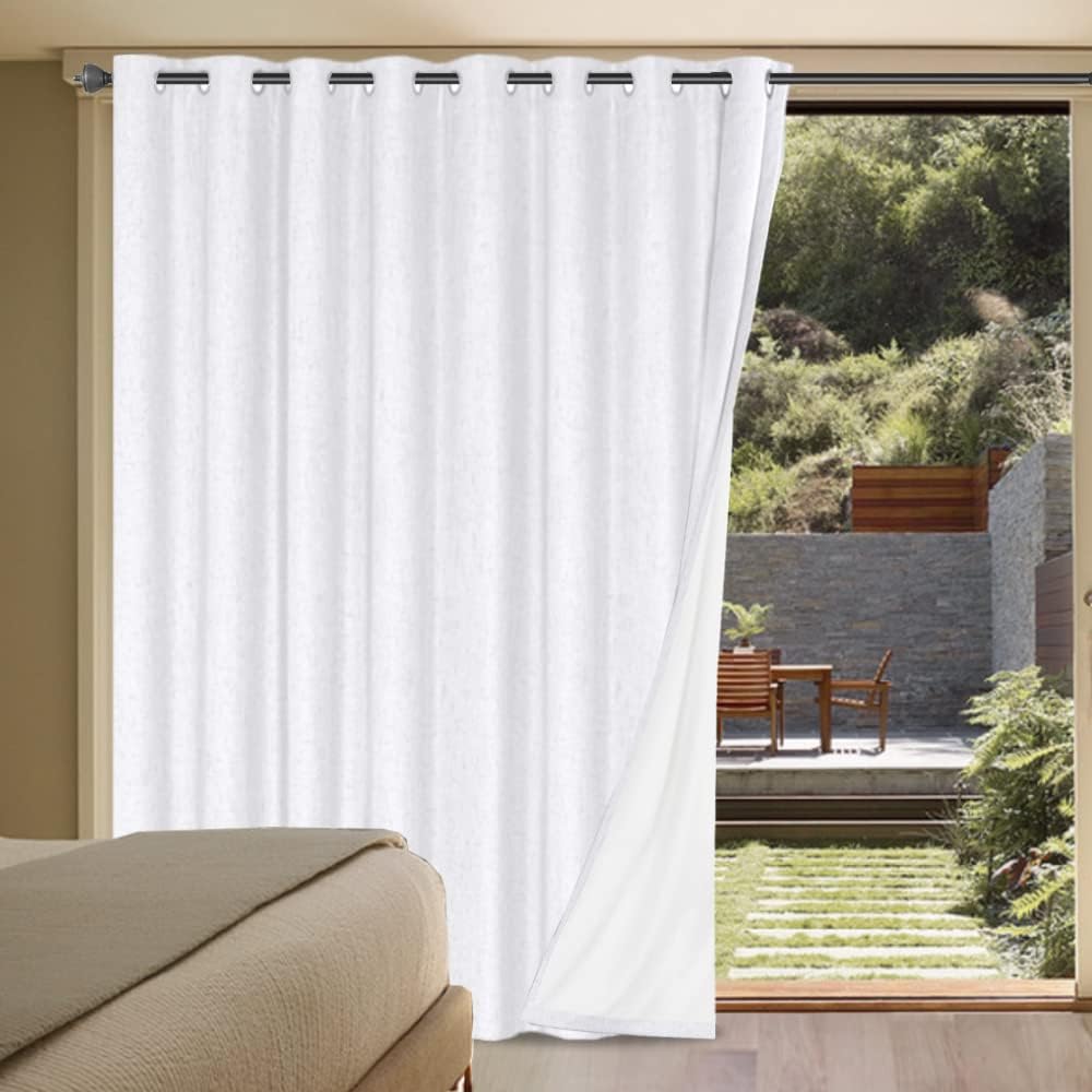 H.VERSAILTEX Blackout Curtains, Linen Curtains 108 inches Long 100% Black Out Curtains for Bedroom Windows, Textured Linen Look Draperies Grommet with White Liner, 2 Panels, Natural