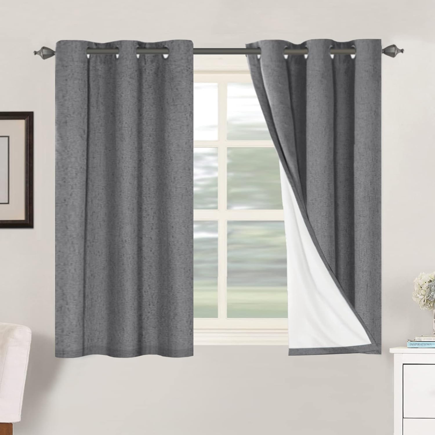 H.VERSAILTEX Blackout Curtains, Linen Curtains 108 inches Long 100% Black Out Curtains for Bedroom Windows, Textured Linen Look Draperies Grommet with White Liner, 2 Panels, Natural
