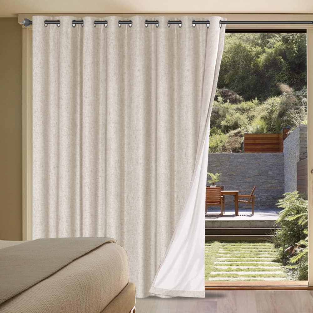H.VERSAILTEX Blackout Curtains, Linen Curtains 108 inches Long 100% Black Out Curtains for Bedroom Windows, Textured Linen Look Draperies Grommet with White Liner, 2 Panels, Natural