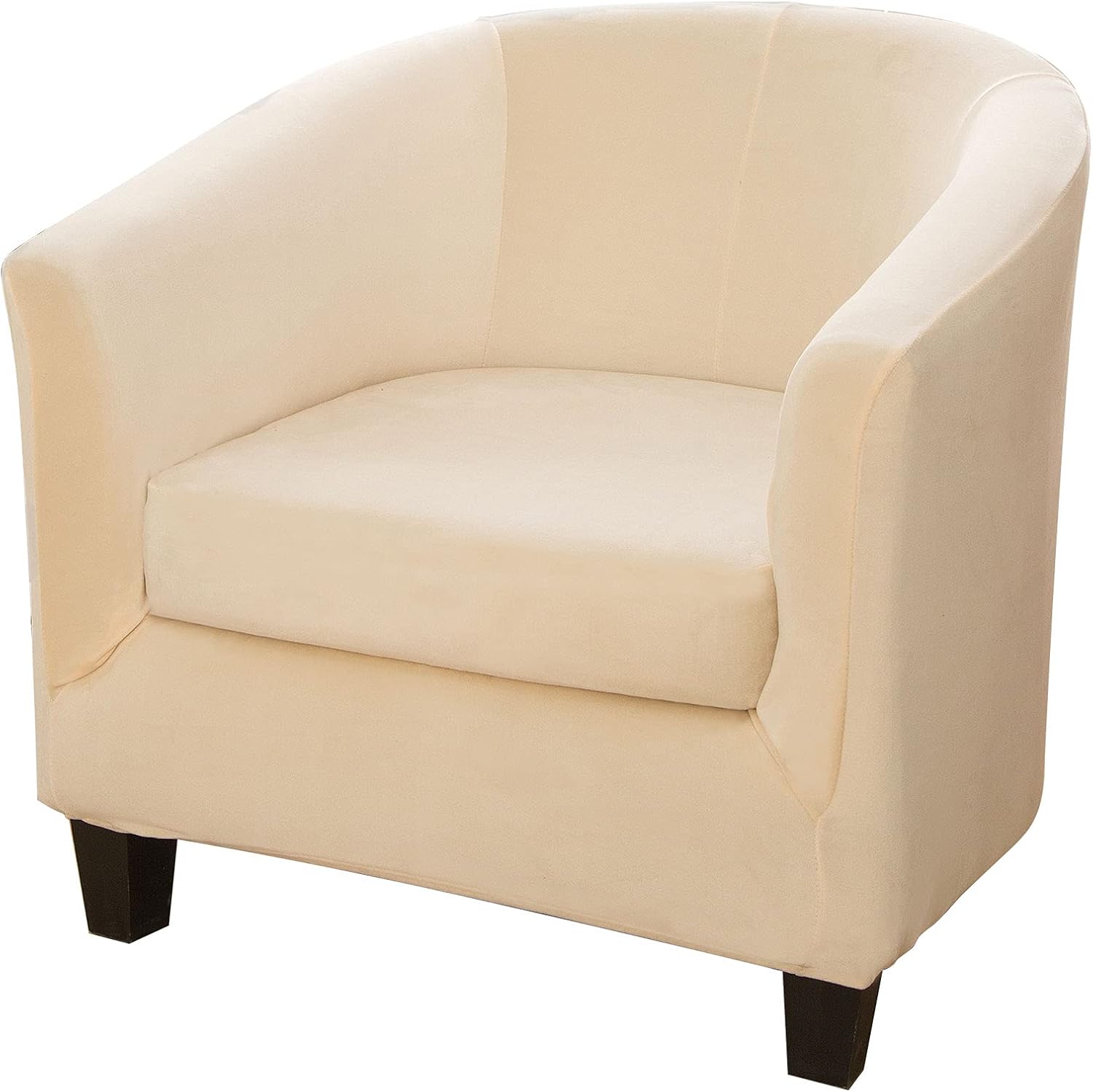 MIFXIN Tub Chair Slipcover 2-Piece Velvet Barrel Club Chair Covers with Cushion Cover Stretch Soft Washable Armchair Sofa Couch Furniture Protector for Living Room Hotel (Beige)