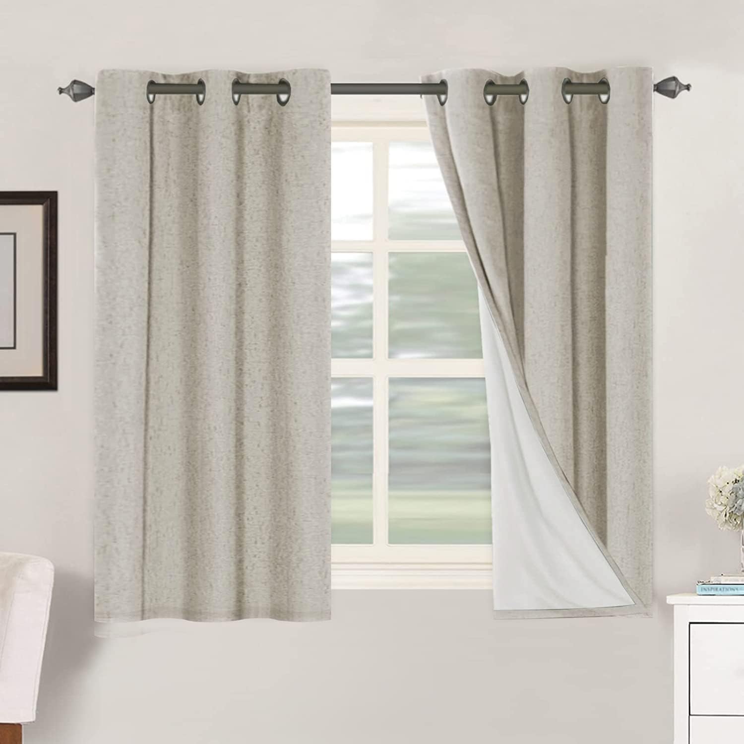 H.VERSAILTEX Blackout Curtains, Linen Curtains 108 inches Long 100% Black Out Curtains for Bedroom Windows, Textured Linen Look Draperies Grommet with White Liner, 2 Panels, Natural