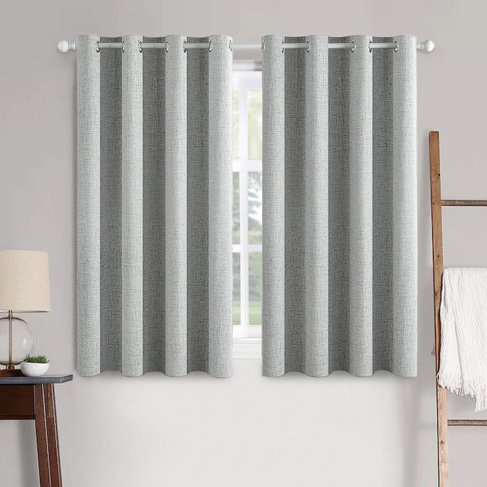 MIULEE 100% Blackout Linen Textured Curtains for Bedroom Solid Thermal Insulated Copper Brown Grommet Room Darkening Curtains & Drapes Luxury Decor for Living Room Nursery 52 x 84 Inch (2 Panels)