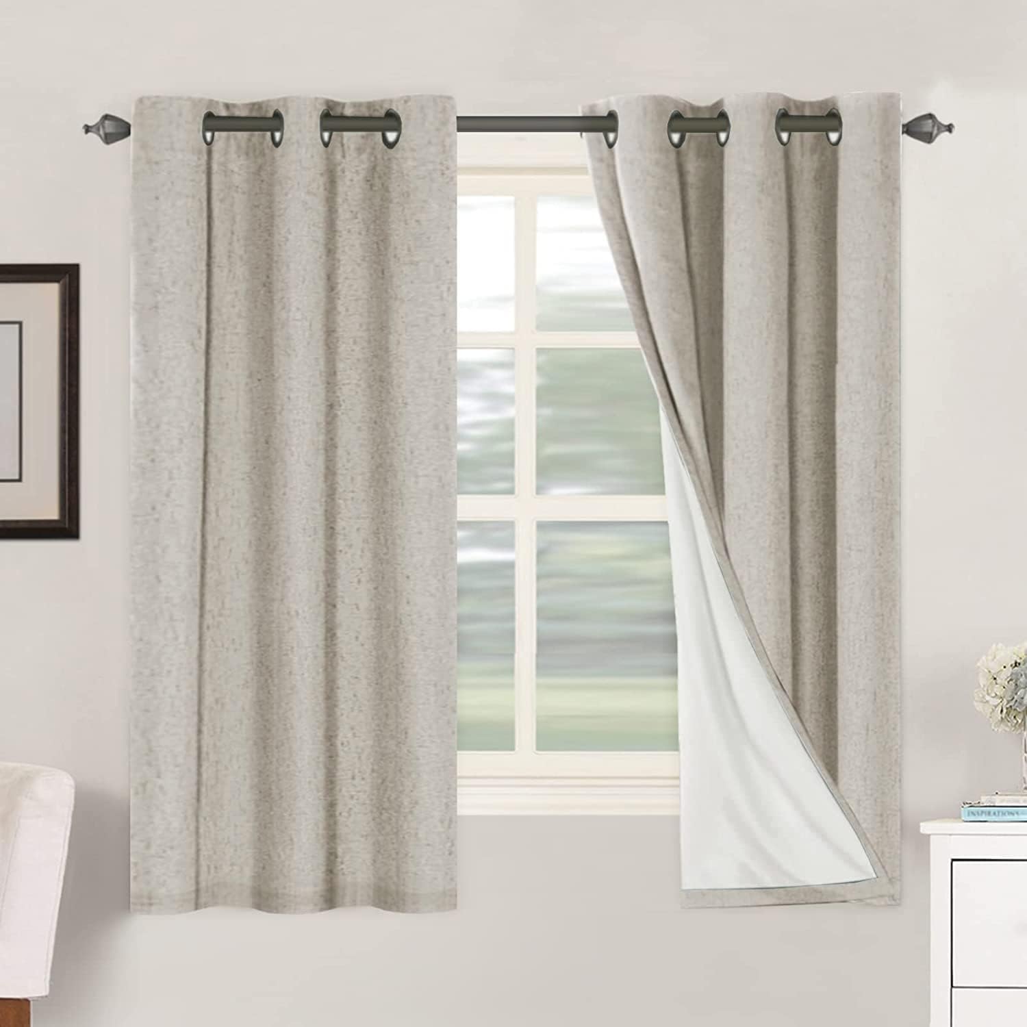 H.VERSAILTEX Blackout Curtains, Linen Curtains 108 inches Long 100% Black Out Curtains for Bedroom Windows, Textured Linen Look Draperies Grommet with White Liner, 2 Panels, Natural