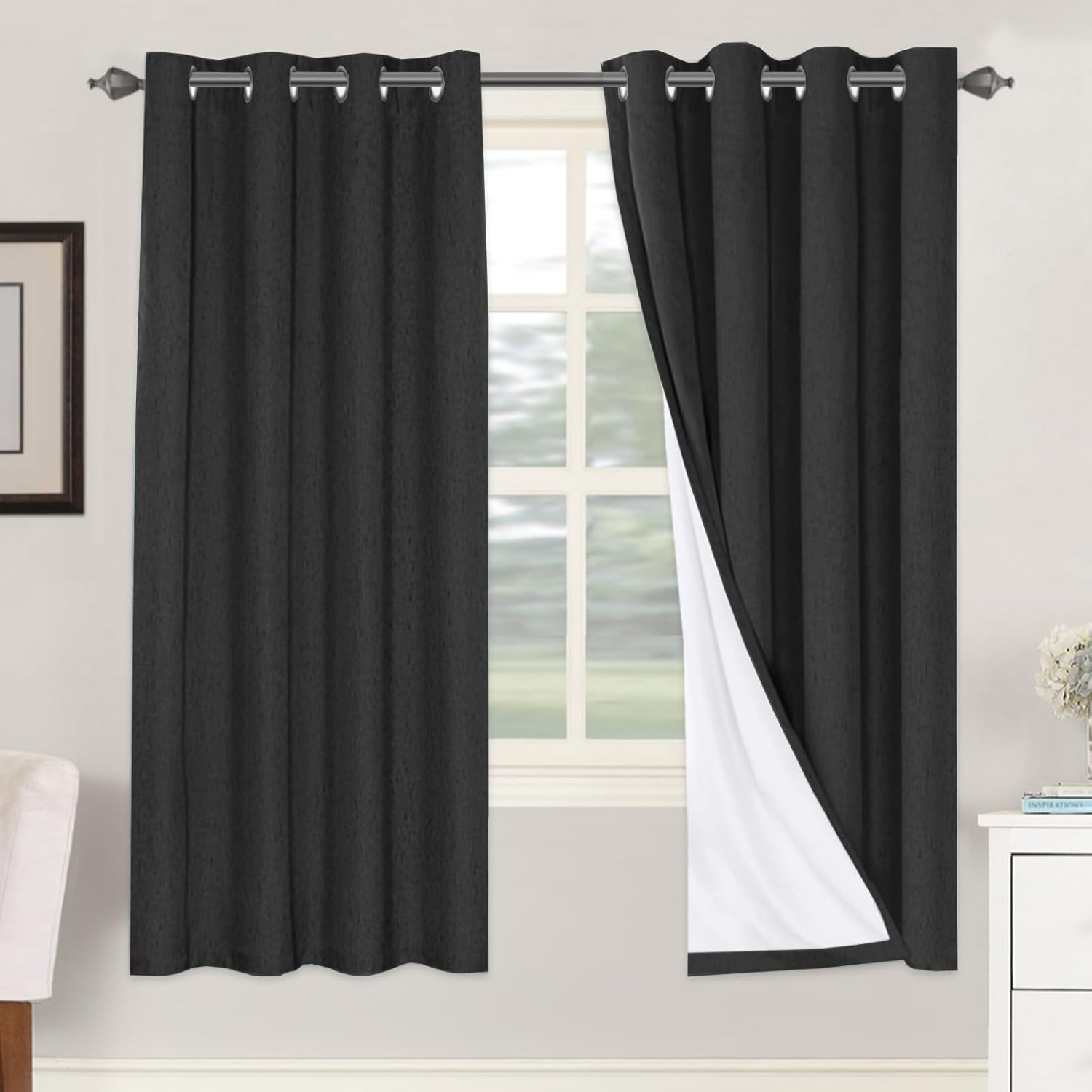 H.VERSAILTEX Blackout Curtains, Linen Curtains 108 inches Long 100% Black Out Curtains for Bedroom Windows, Textured Linen Look Draperies Grommet with White Liner, 2 Panels, Natural