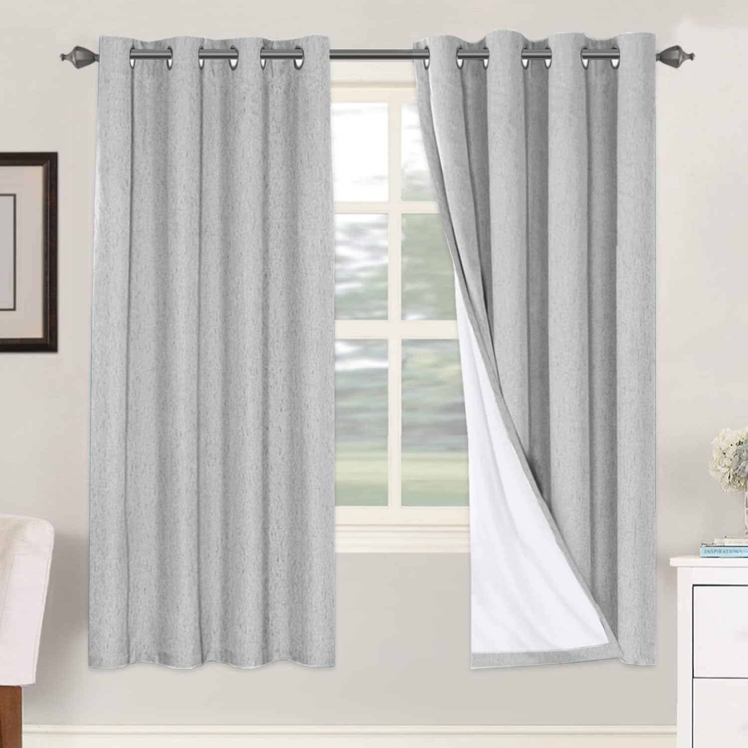 H.VERSAILTEX Blackout Curtains, Linen Curtains 108 inches Long 100% Black Out Curtains for Bedroom Windows, Textured Linen Look Draperies Grommet with White Liner, 2 Panels, Natural