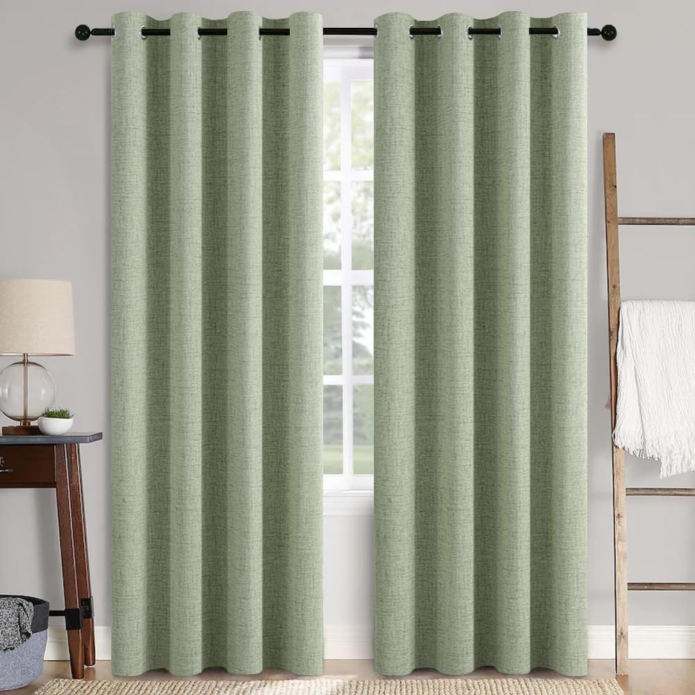 MIULEE 100% Blackout Linen Textured Curtains for Bedroom Solid Thermal Insulated Copper Brown Grommet Room Darkening Curtains & Drapes Luxury Decor for Living Room Nursery 52 x 84 Inch (2 Panels)