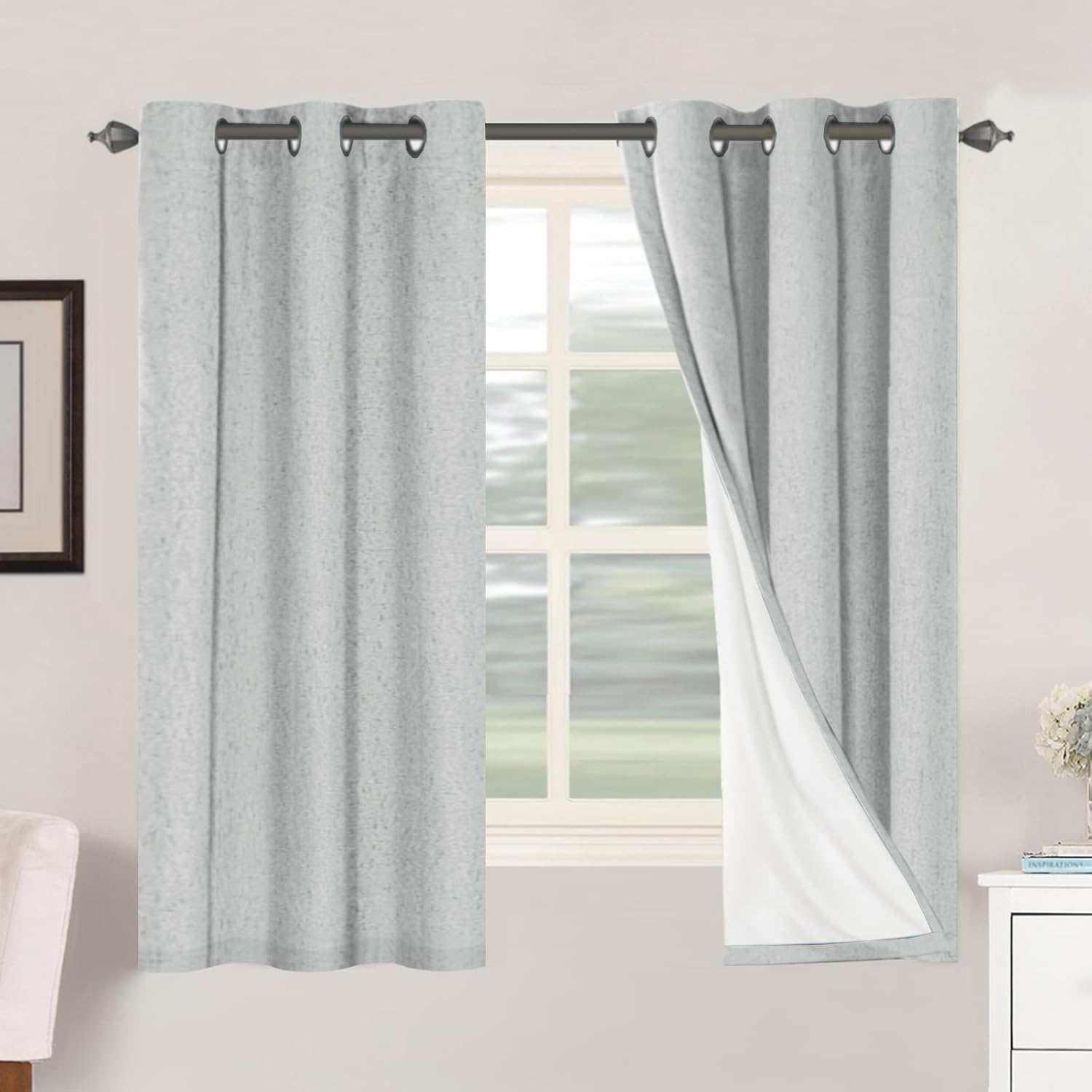 H.VERSAILTEX Blackout Curtains, Linen Curtains 108 inches Long 100% Black Out Curtains for Bedroom Windows, Textured Linen Look Draperies Grommet with White Liner, 2 Panels, Natural