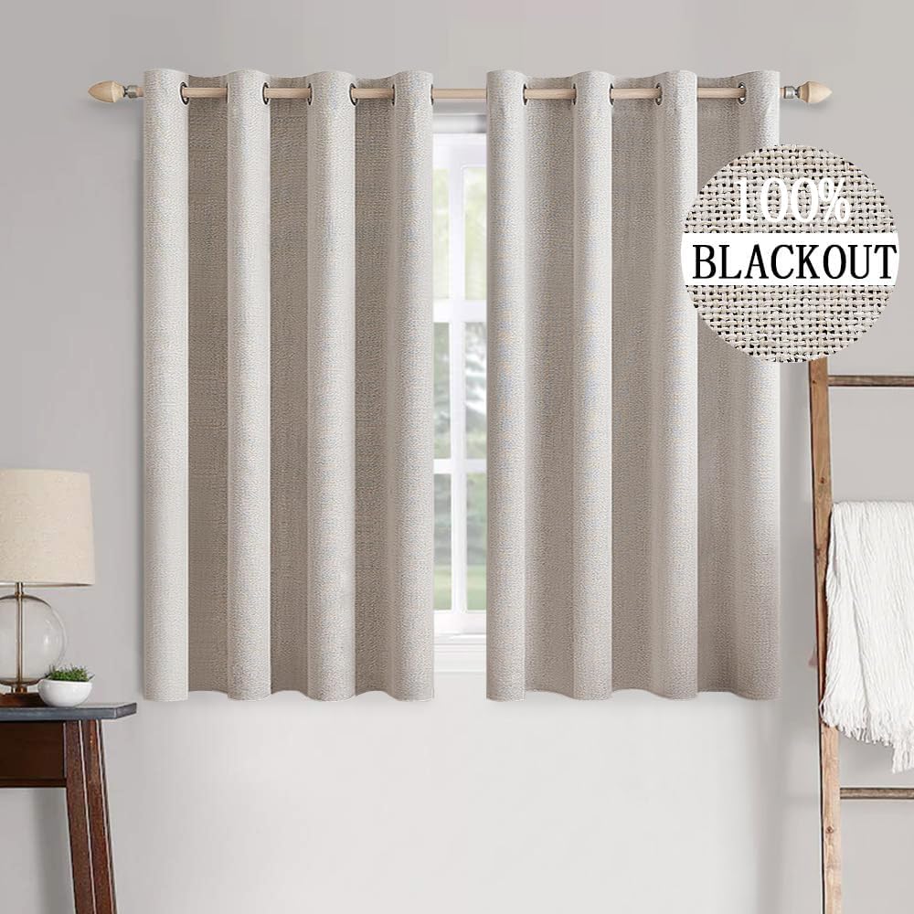 MIULEE 100% Blackout Linen Textured Curtains for Bedroom Solid Thermal Insulated Copper Brown Grommet Room Darkening Curtains & Drapes Luxury Decor for Living Room Nursery 52 x 84 Inch (2 Panels)