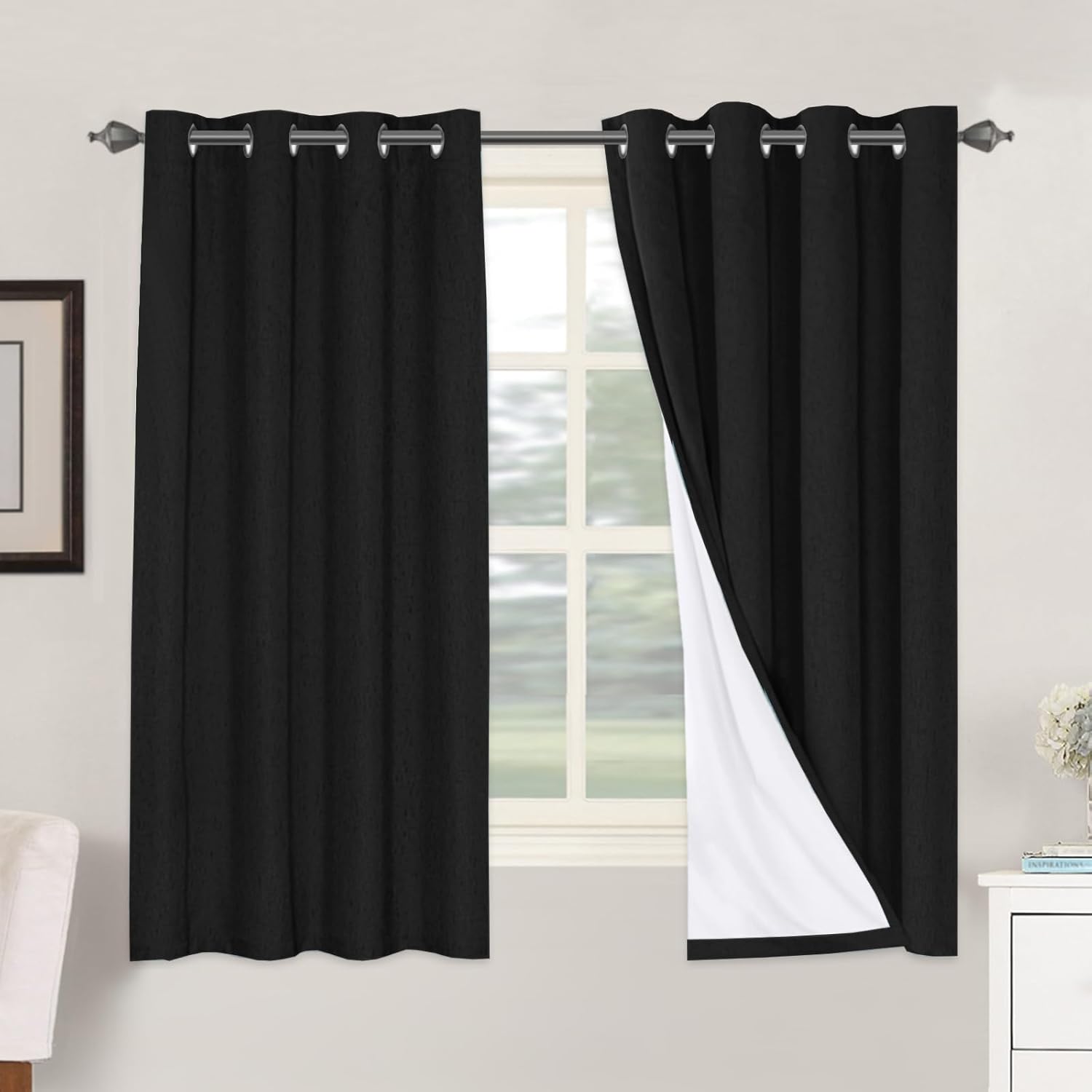 H.VERSAILTEX Blackout Curtains, Linen Curtains 108 inches Long 100% Black Out Curtains for Bedroom Windows, Textured Linen Look Draperies Grommet with White Liner, 2 Panels, Natural