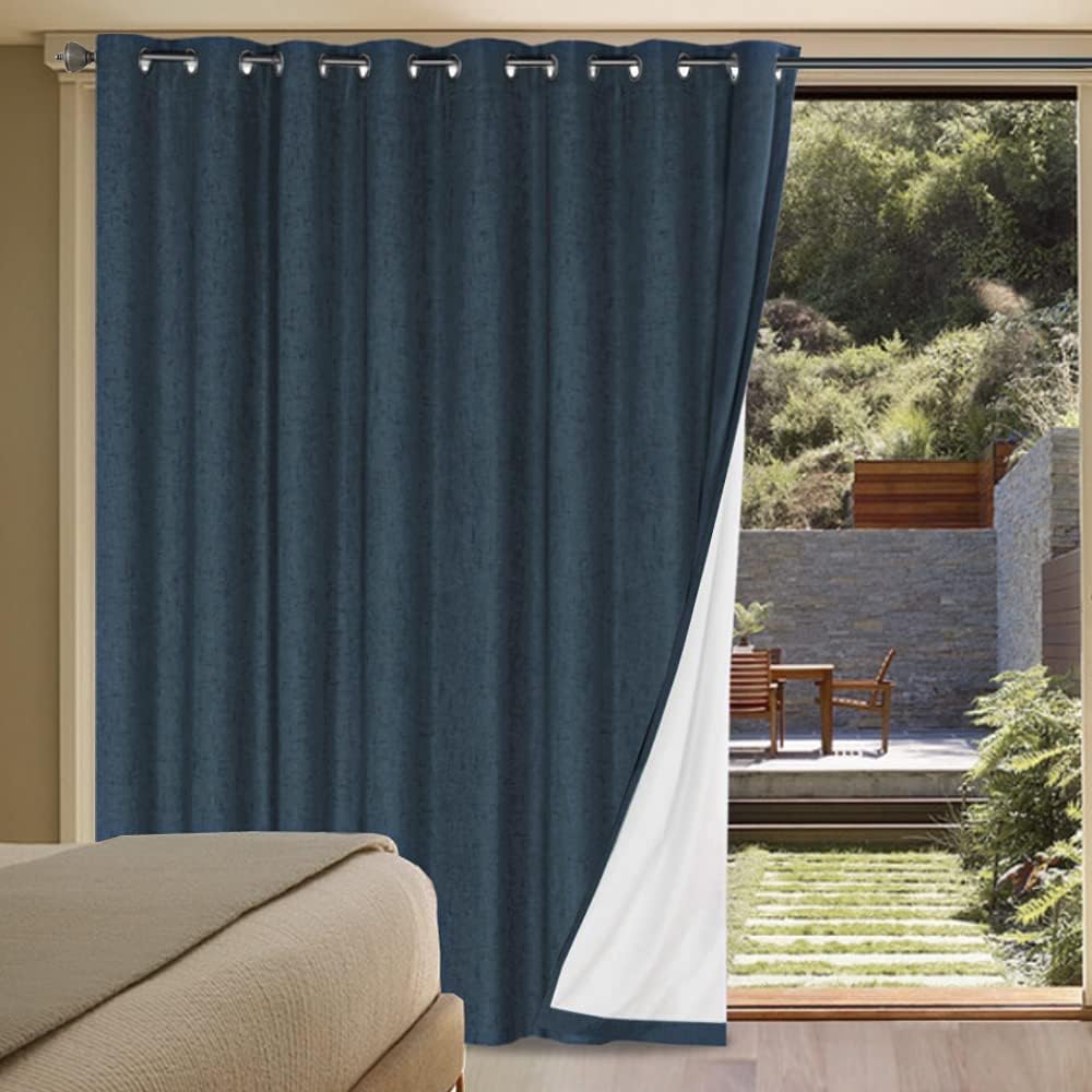 H.VERSAILTEX Blackout Curtains, Linen Curtains 108 inches Long 100% Black Out Curtains for Bedroom Windows, Textured Linen Look Draperies Grommet with White Liner, 2 Panels, Natural