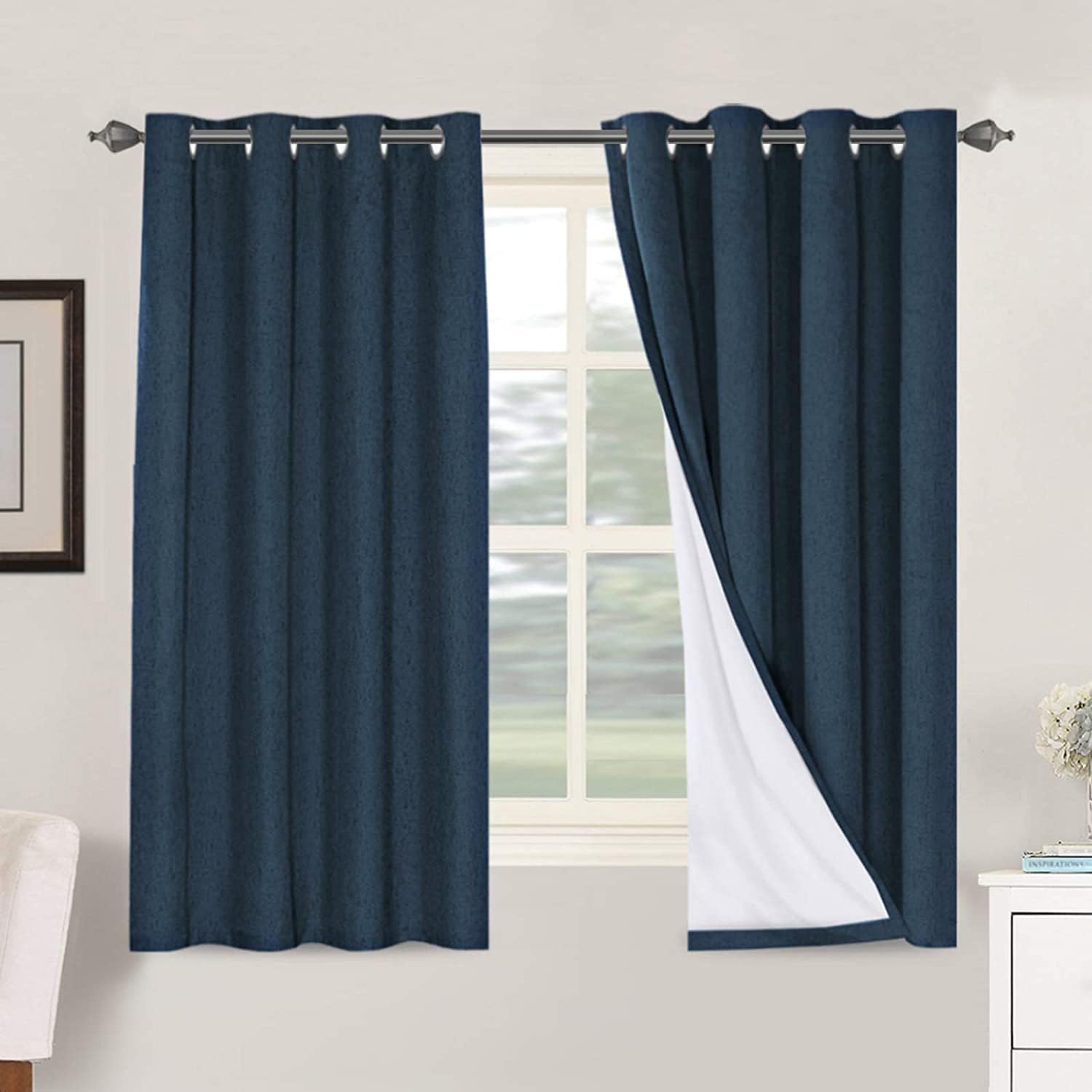 H.VERSAILTEX Blackout Curtains, Linen Curtains 108 inches Long 100% Black Out Curtains for Bedroom Windows, Textured Linen Look Draperies Grommet with White Liner, 2 Panels, Natural