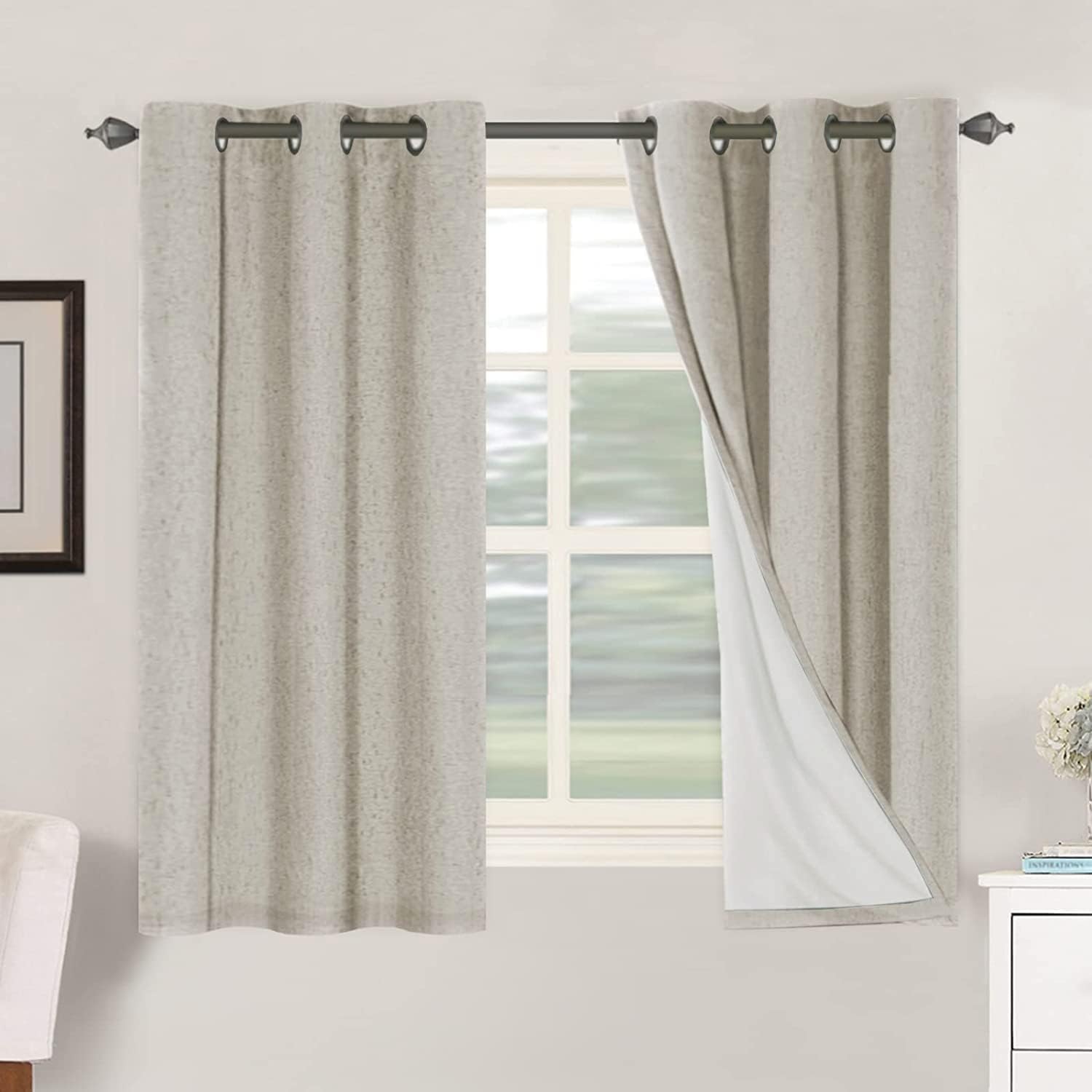 H.VERSAILTEX Blackout Curtains, Linen Curtains 108 inches Long 100% Black Out Curtains for Bedroom Windows, Textured Linen Look Draperies Grommet with White Liner, 2 Panels, Natural