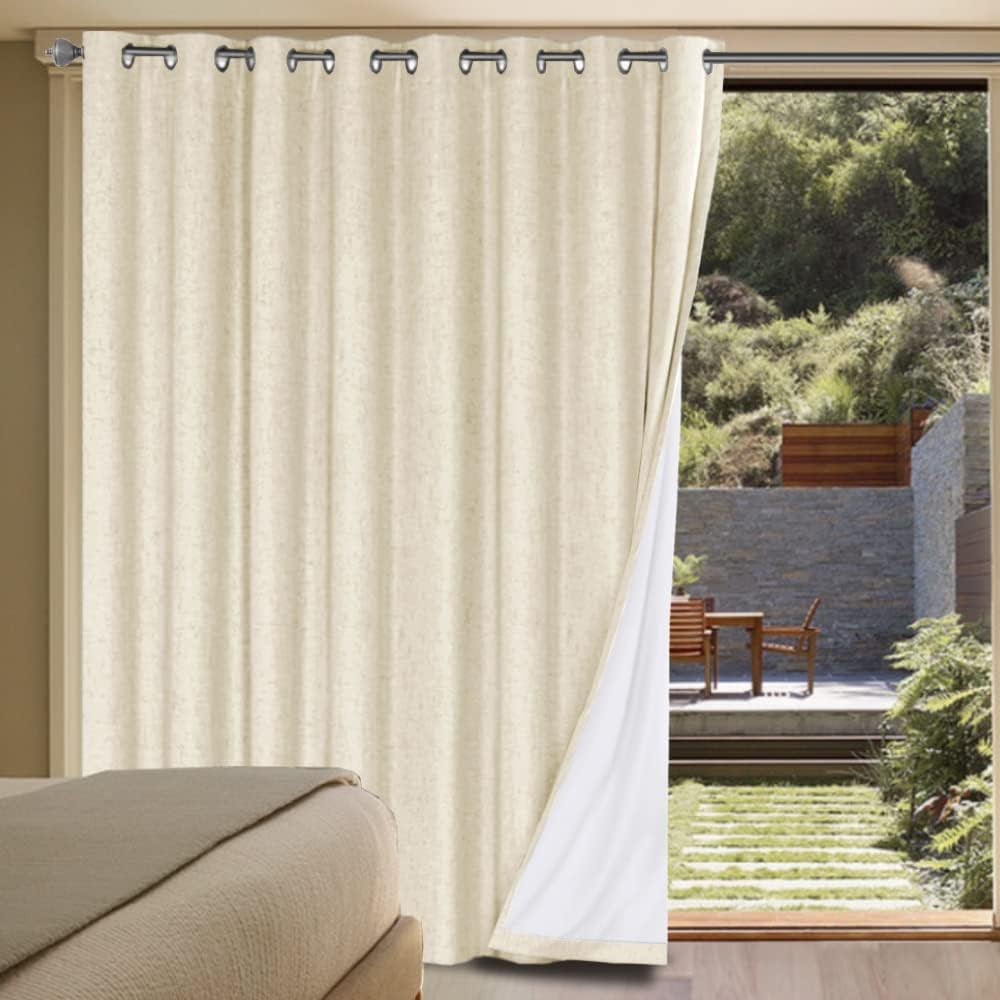 H.VERSAILTEX Blackout Curtains, Linen Curtains 108 inches Long 100% Black Out Curtains for Bedroom Windows, Textured Linen Look Draperies Grommet with White Liner, 2 Panels, Natural
