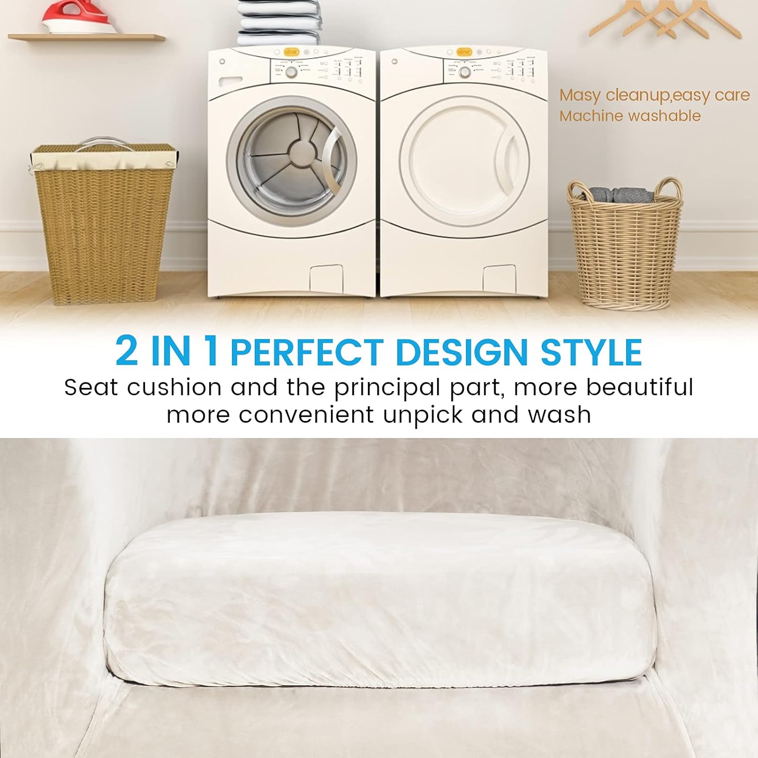 MIFXIN Tub Chair Slipcover 2-Piece Velvet Barrel Club Chair Covers with Cushion Cover Stretch Soft Washable Armchair Sofa Couch Furniture Protector for Living Room Hotel (Beige)