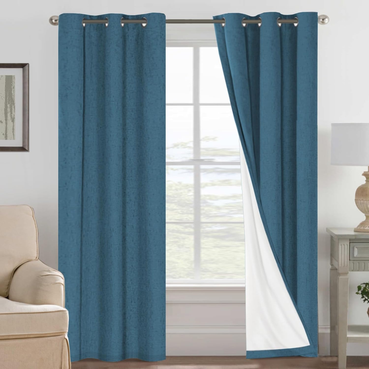 H.VERSAILTEX Blackout Curtains, Linen Curtains 108 inches Long 100% Black Out Curtains for Bedroom Windows, Textured Linen Look Draperies Grommet with White Liner, 2 Panels, Natural