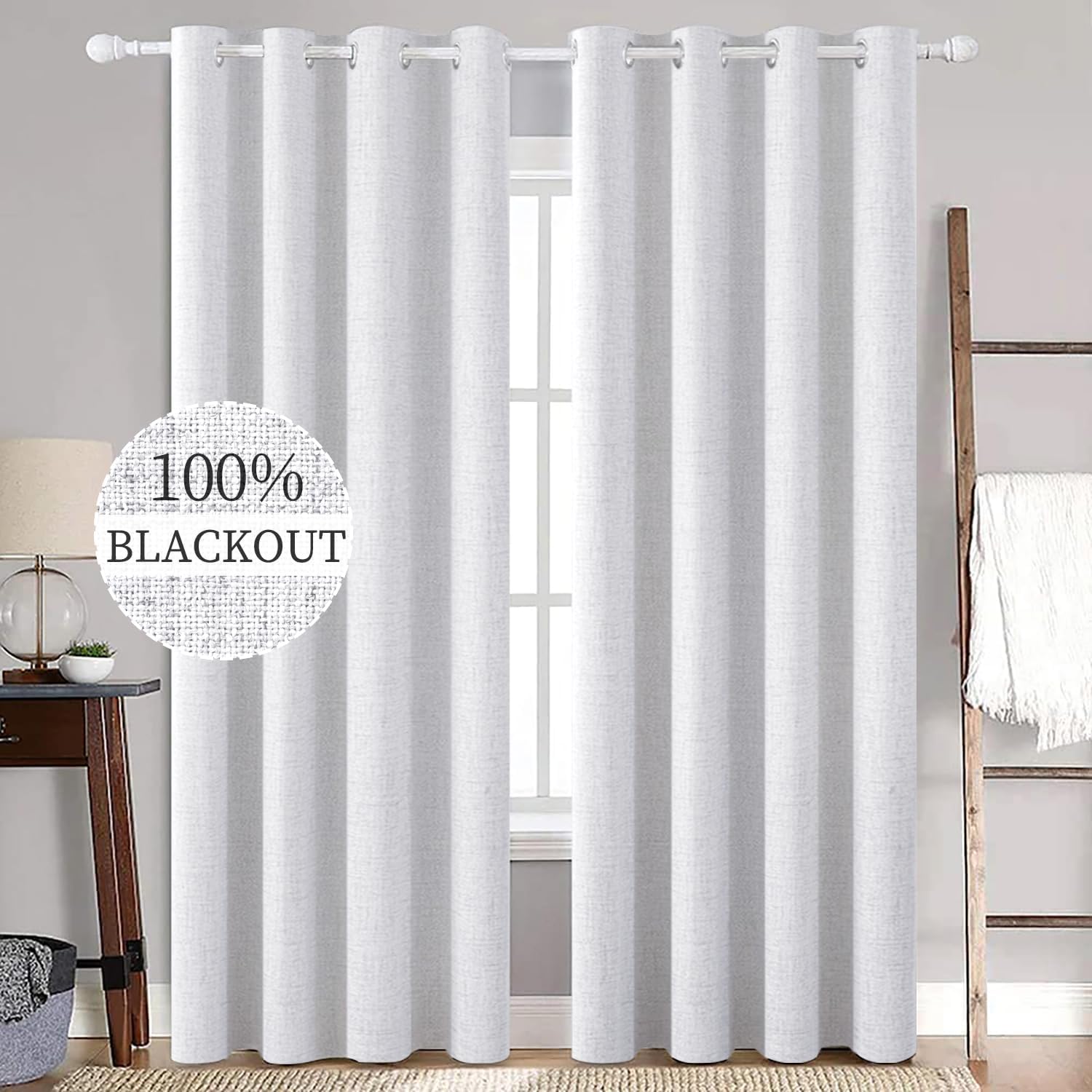 MIULEE 100% Blackout Linen Textured Curtains for Bedroom Solid Thermal Insulated Copper Brown Grommet Room Darkening Curtains & Drapes Luxury Decor for Living Room Nursery 52 x 84 Inch (2 Panels)