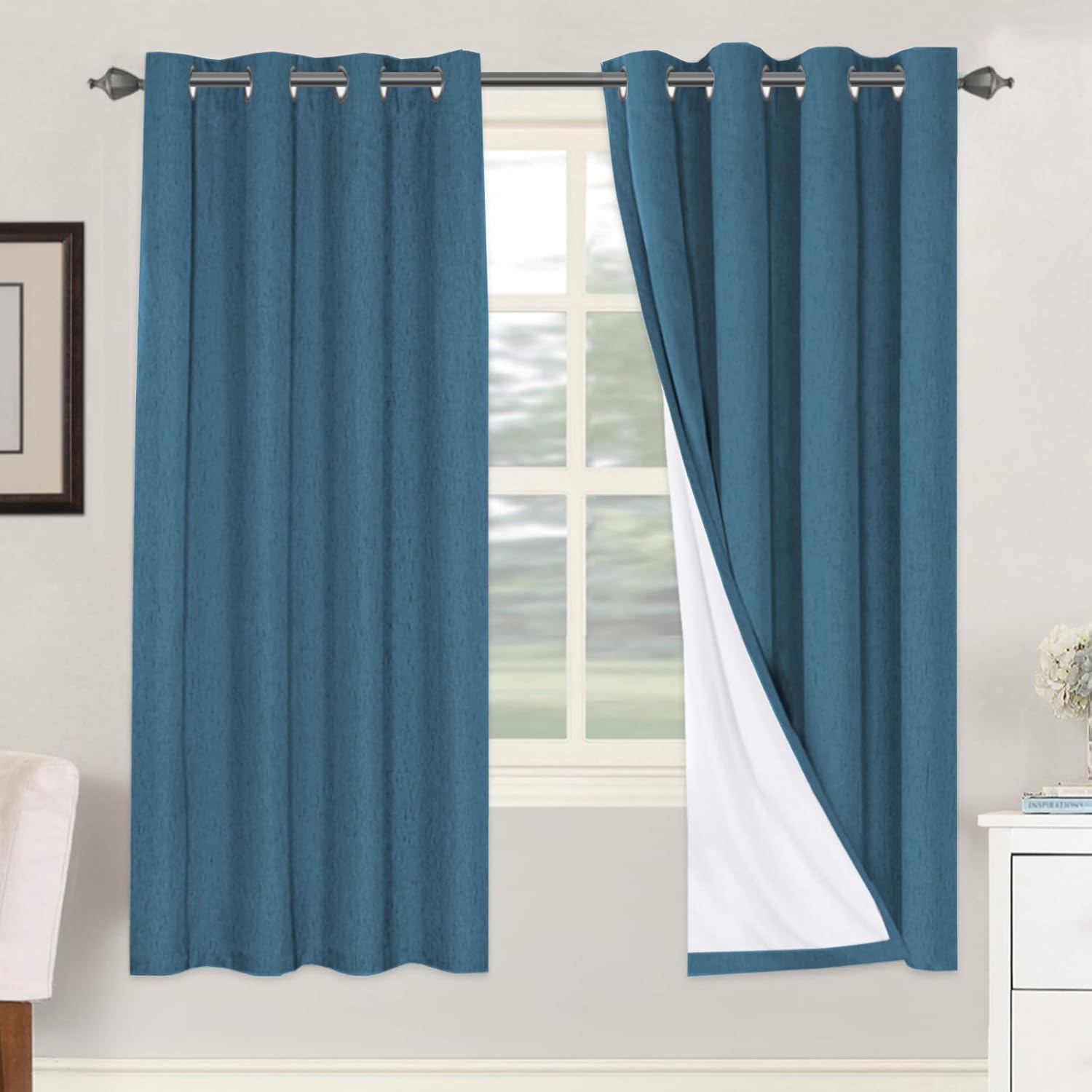 H.VERSAILTEX Blackout Curtains, Linen Curtains 108 inches Long 100% Black Out Curtains for Bedroom Windows, Textured Linen Look Draperies Grommet with White Liner, 2 Panels, Natural