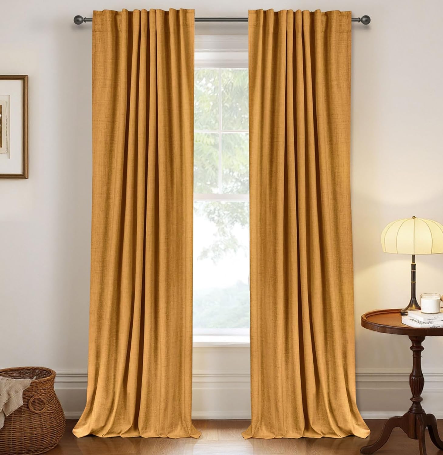 100% Blackout Shield Linen Blackout Curtains for Bedroom 96 Inches Long, Back Tab/Rod Pocket Living Room Drapes, Thermal Insulated Blackout Curtains 2 Panels Set, 50" W x 96" L,Cream