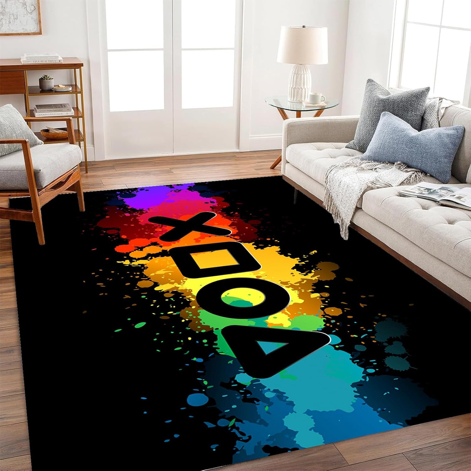 Soft Gamer Rug 6x9 Washable Gaming Carpet for Boys and Teens, Cool Bedroom and Game Room Decor, Low Pile Rug for Man Cave and Living Room