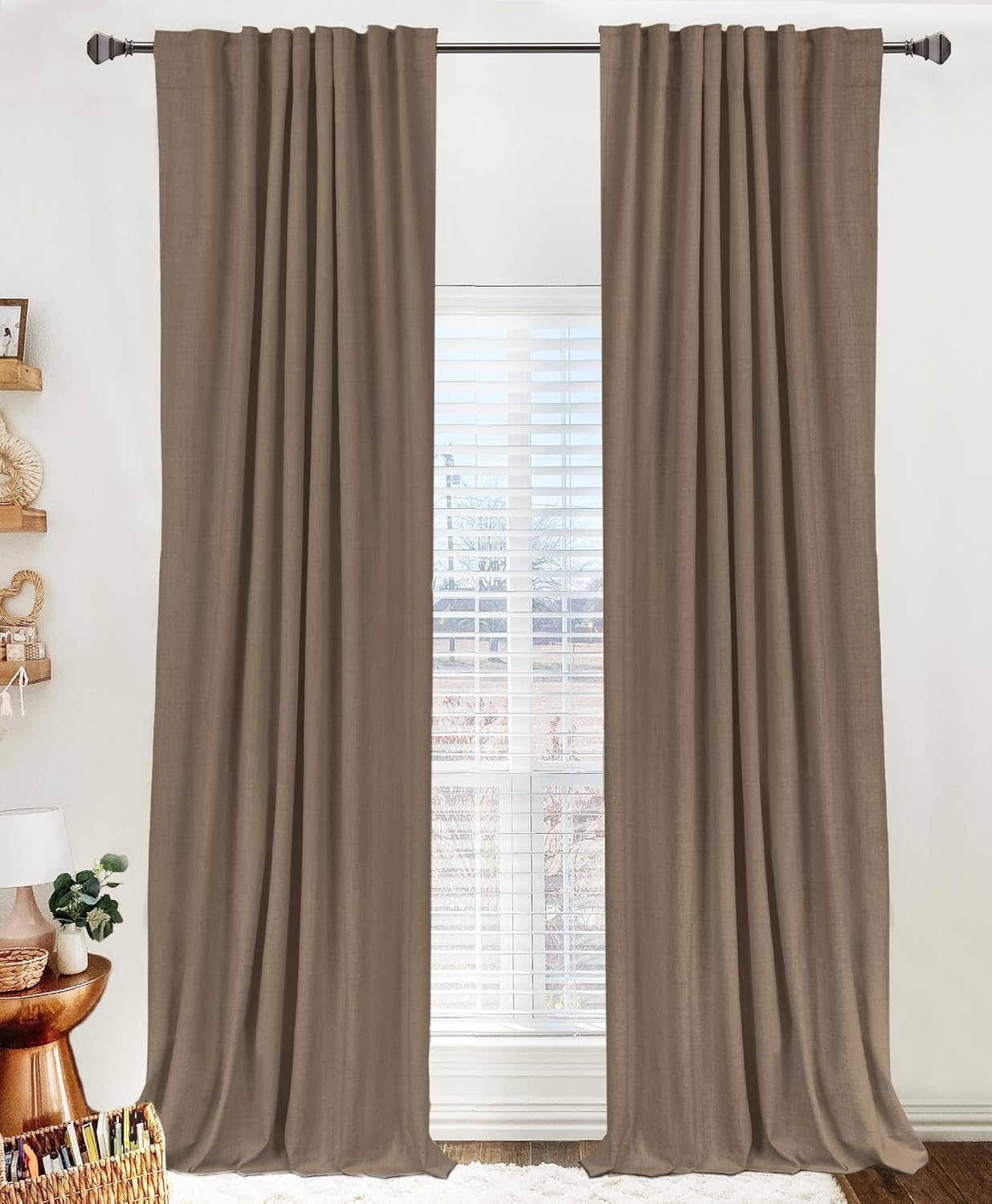 100% Blackout Shield Linen Blackout Curtains for Bedroom 96 Inches Long, Back Tab/Rod Pocket Living Room Drapes, Thermal Insulated Blackout Curtains 2 Panels Set, 50" W x 96" L,Cream