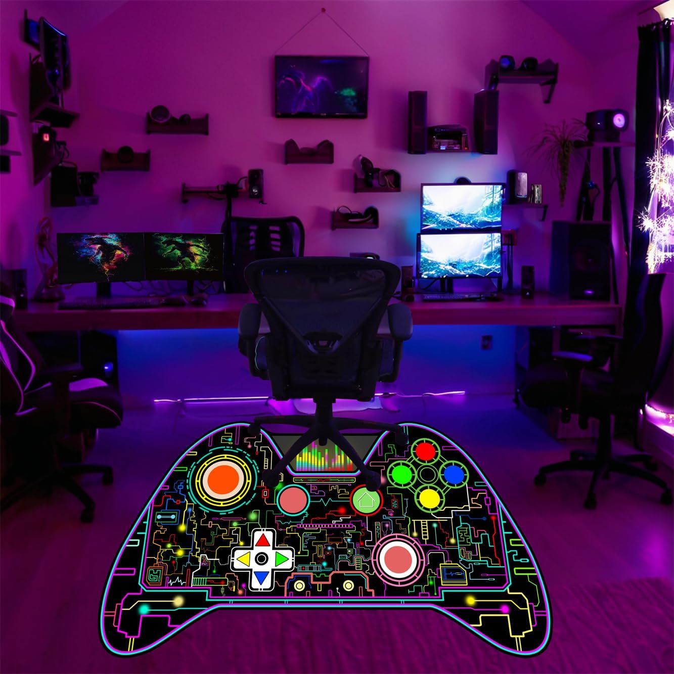 Gaming Area Rug for Boys Bedroom - Purple Gaming Carpet Rug for Kids Boys Room Video Games Carpet Gamepad Themed Rugs Kids Room Decor, 80 x 58 Inches