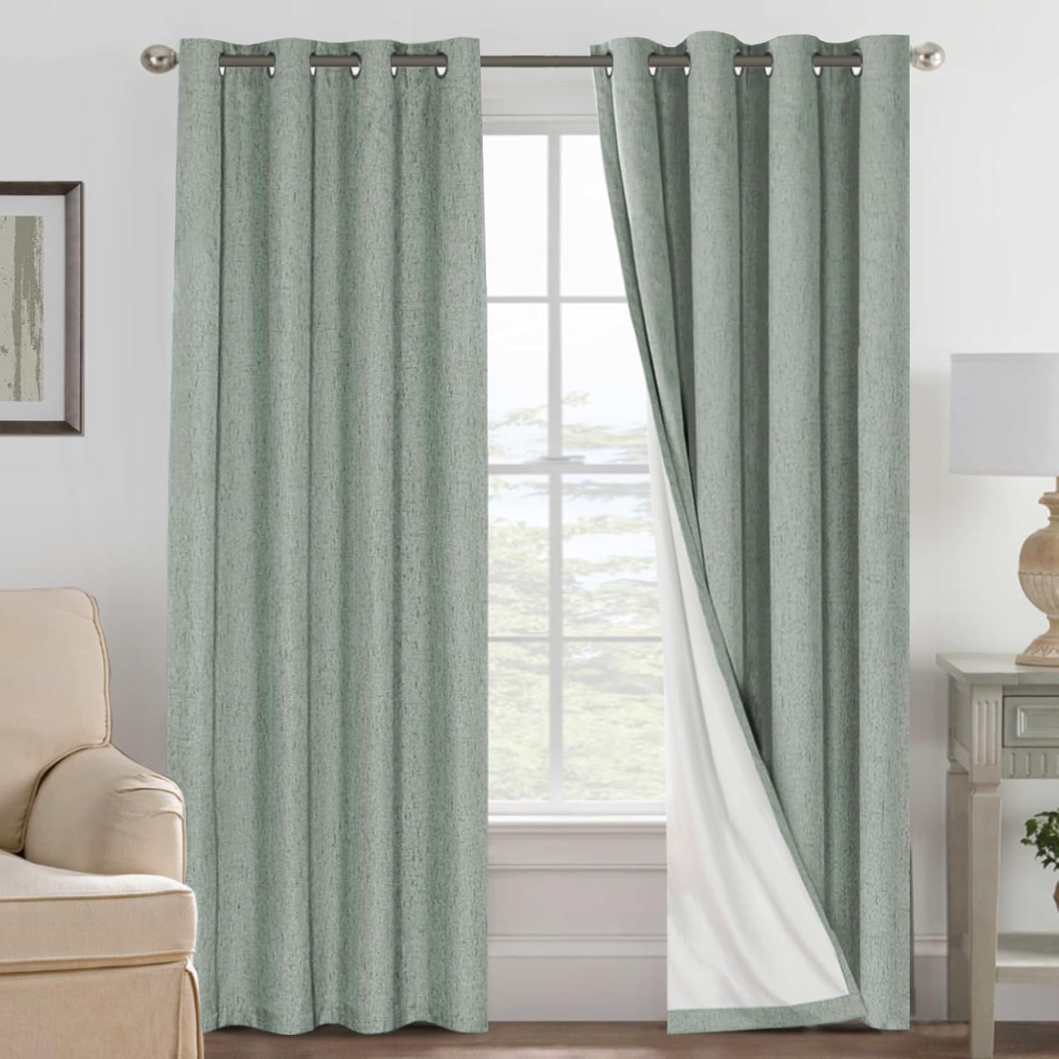 H.VERSAILTEX Blackout Curtains, Linen Curtains 108 inches Long 100% Black Out Curtains for Bedroom Windows, Textured Linen Look Draperies Grommet with White Liner, 2 Panels, Natural