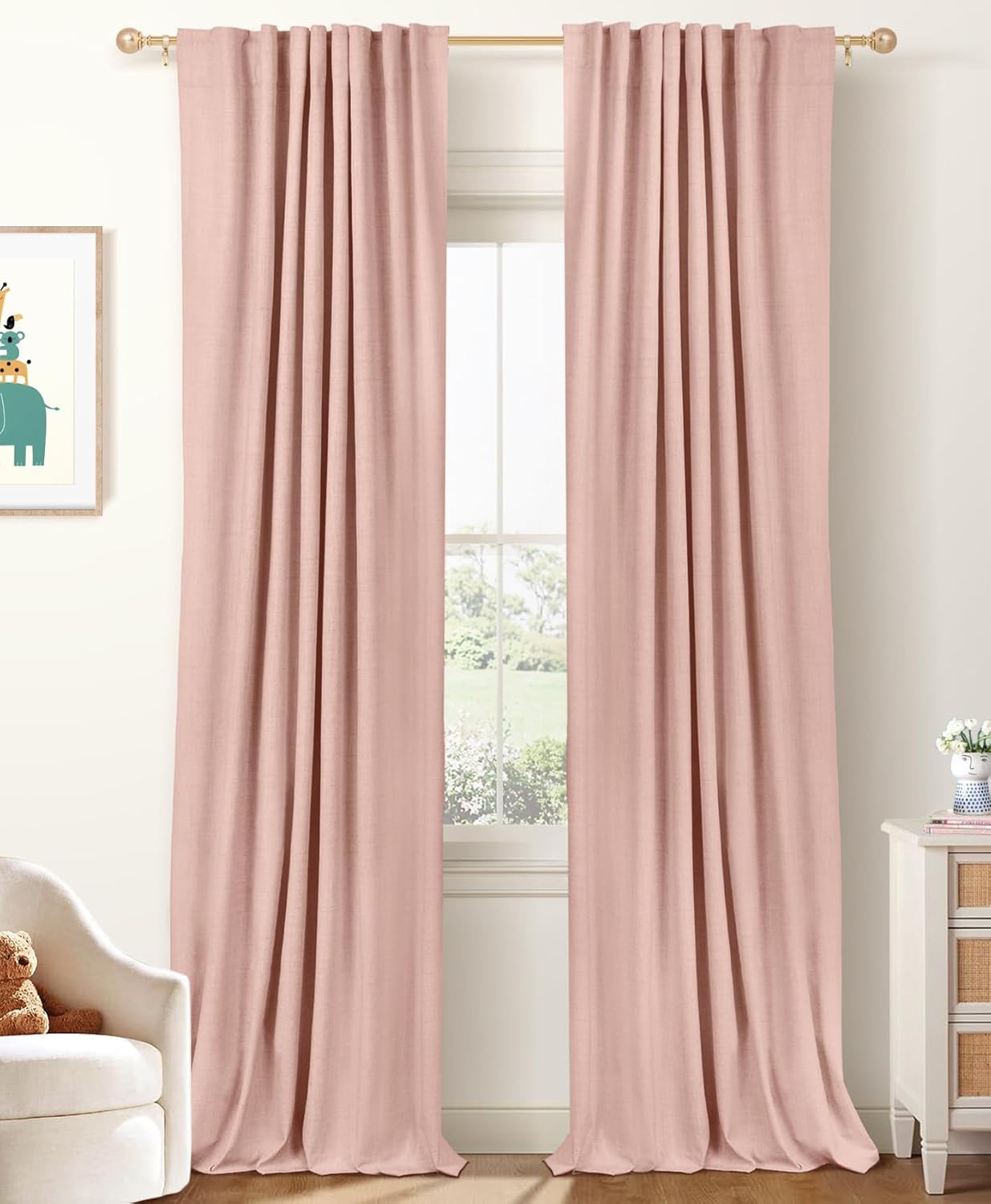 100% Blackout Shield Linen Blackout Curtains for Bedroom 96 Inches Long, Back Tab/Rod Pocket Living Room Drapes, Thermal Insulated Blackout Curtains 2 Panels Set, 50" W x 96" L,Cream