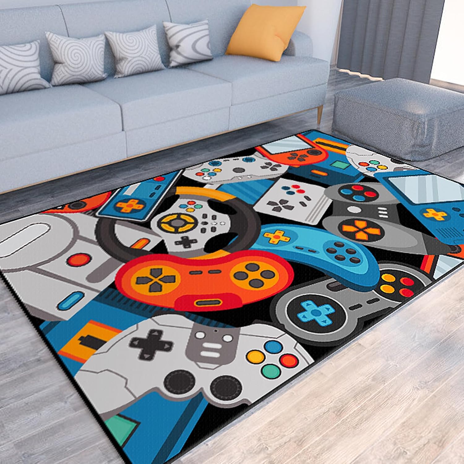 Game Rug Teen Boys Carpet with Game Controller Decoration, Video Gaming Rugs for Boy’s Bedroom Living Room Playroom, Non-Slip Gamer Carpet Children Gaming Area Rugs (79" x 59")