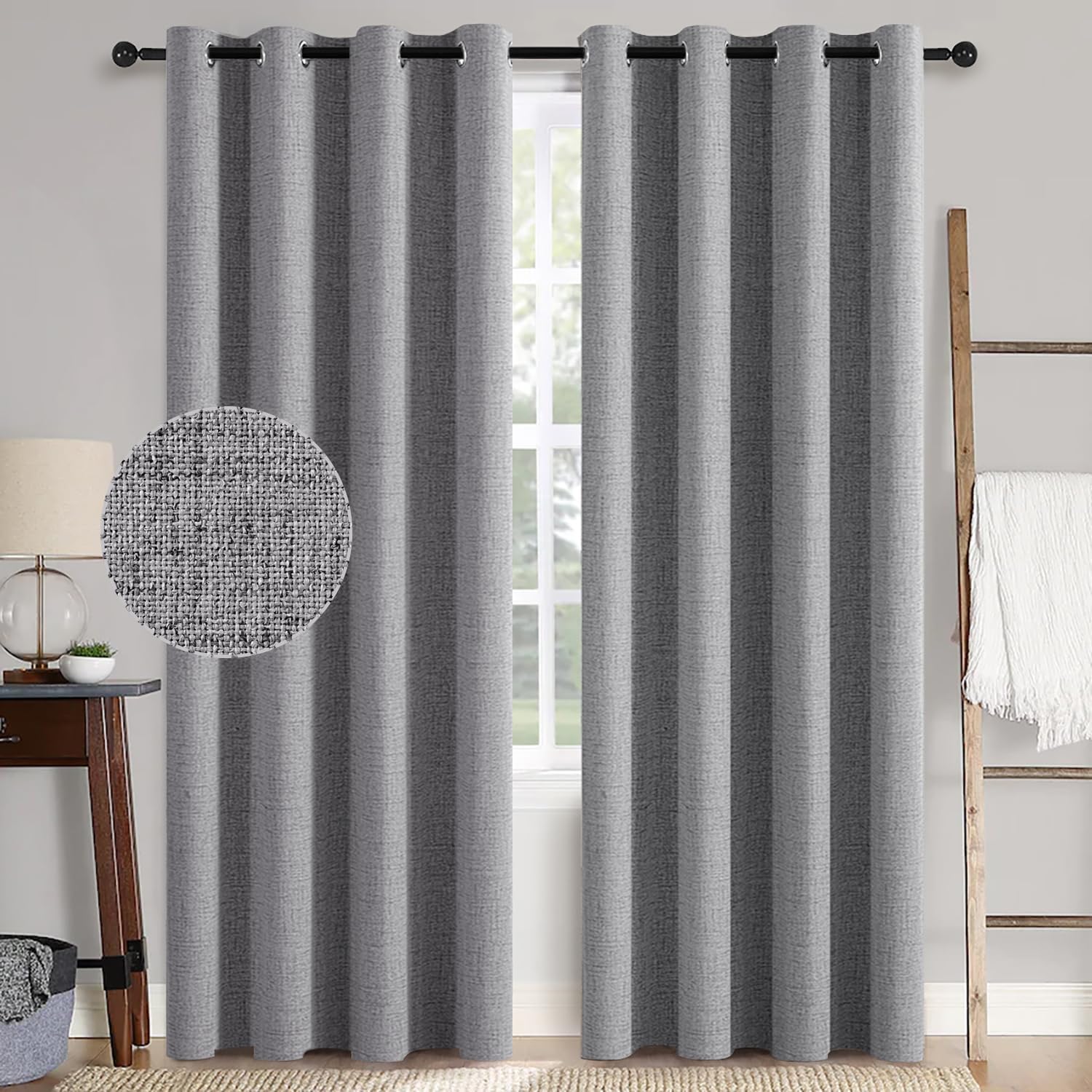 MIULEE 100% Blackout Linen Textured Curtains for Bedroom Solid Thermal Insulated Copper Brown Grommet Room Darkening Curtains & Drapes Luxury Decor for Living Room Nursery 52 x 84 Inch (2 Panels)