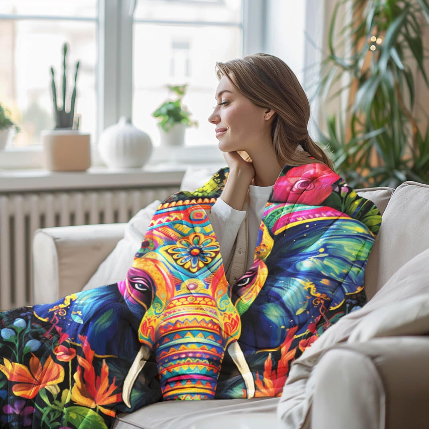 Elephant Throw Blanket, Elephant Birthday Gifts for Women and Men, Lightweight Wild Life Fleece Home Decor, Washable, No-Pilling, 60x80 Inches