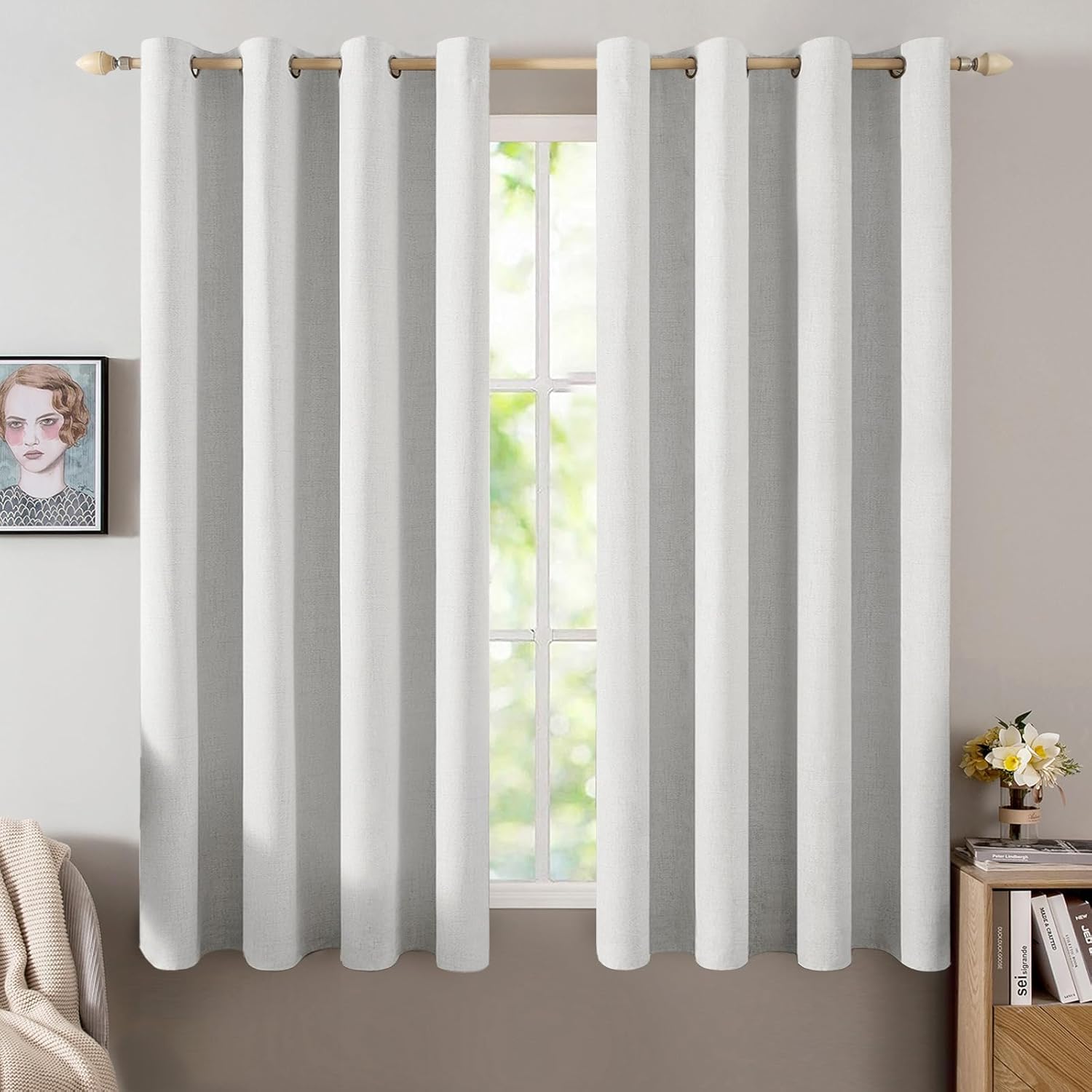 MIULEE 100% Blackout Linen Textured Curtains for Bedroom Solid Thermal Insulated Copper Brown Grommet Room Darkening Curtains & Drapes Luxury Decor for Living Room Nursery 52 x 84 Inch (2 Panels)