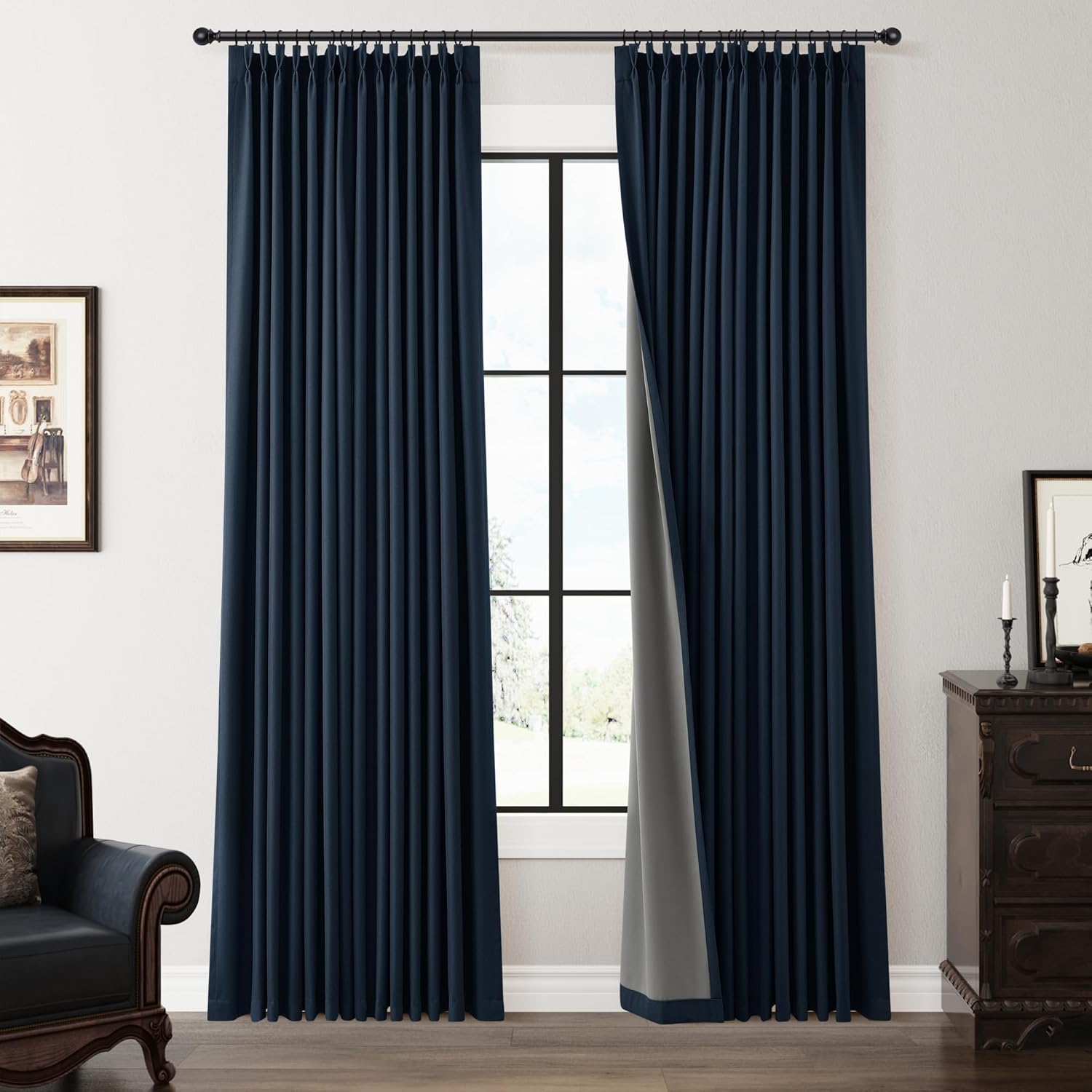 Pinch Pleated 100% Blackout Linen Curtains 96 Inches Long for Bedroom Living Room Memory Trained Pinch Pleat Linen Curtains Rustic Farmhouse Thermal Insulated Natural Cream Pleated Drapes 8ft 40x96