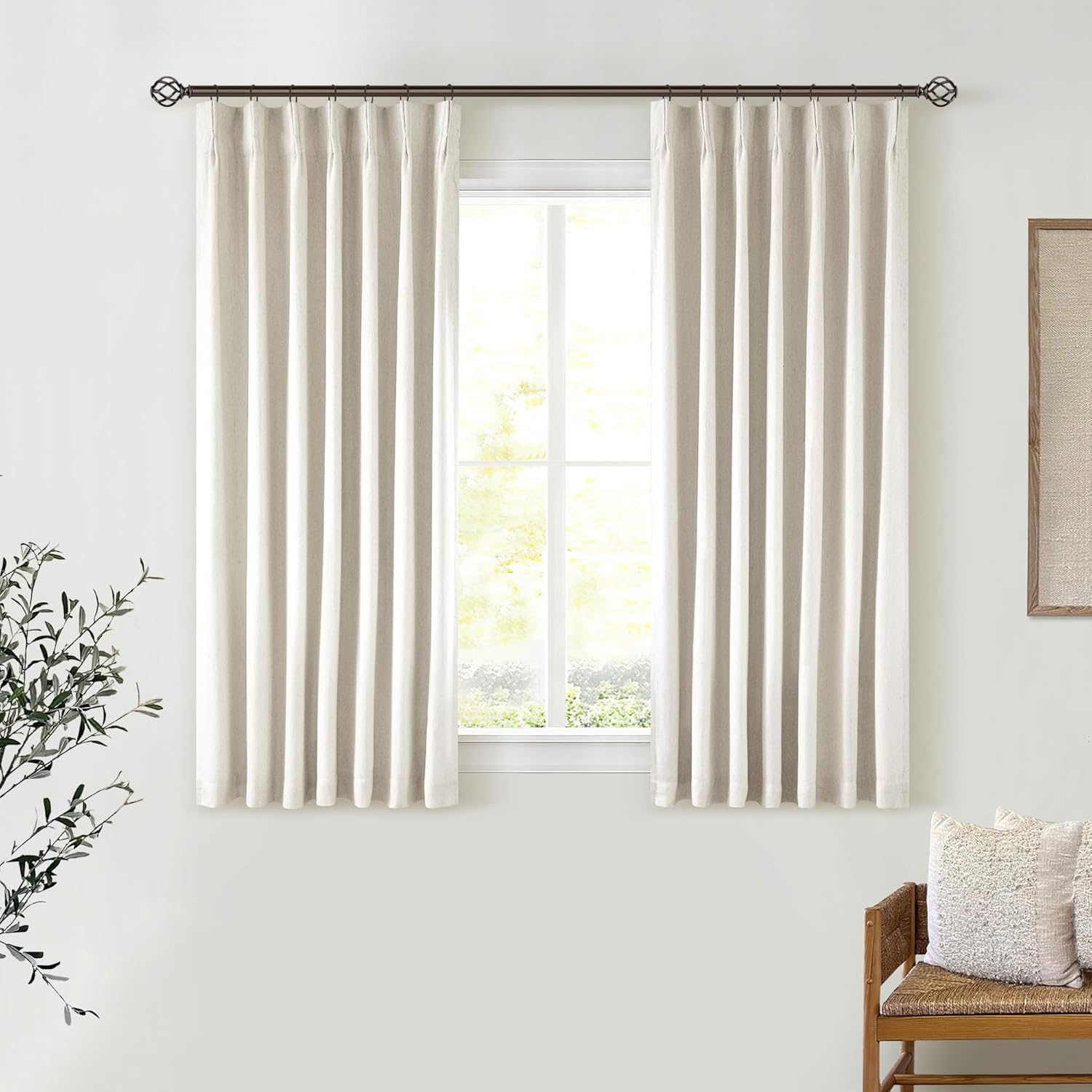 102 Inches Long Pinch Pleated Linen Blackout Curtains for Bedroom Back Tab Track Memory Trained Shape Farmhouse Light Blocking Curtains 102 Inch Length for Living Dining Room Darkening Drapes Cream