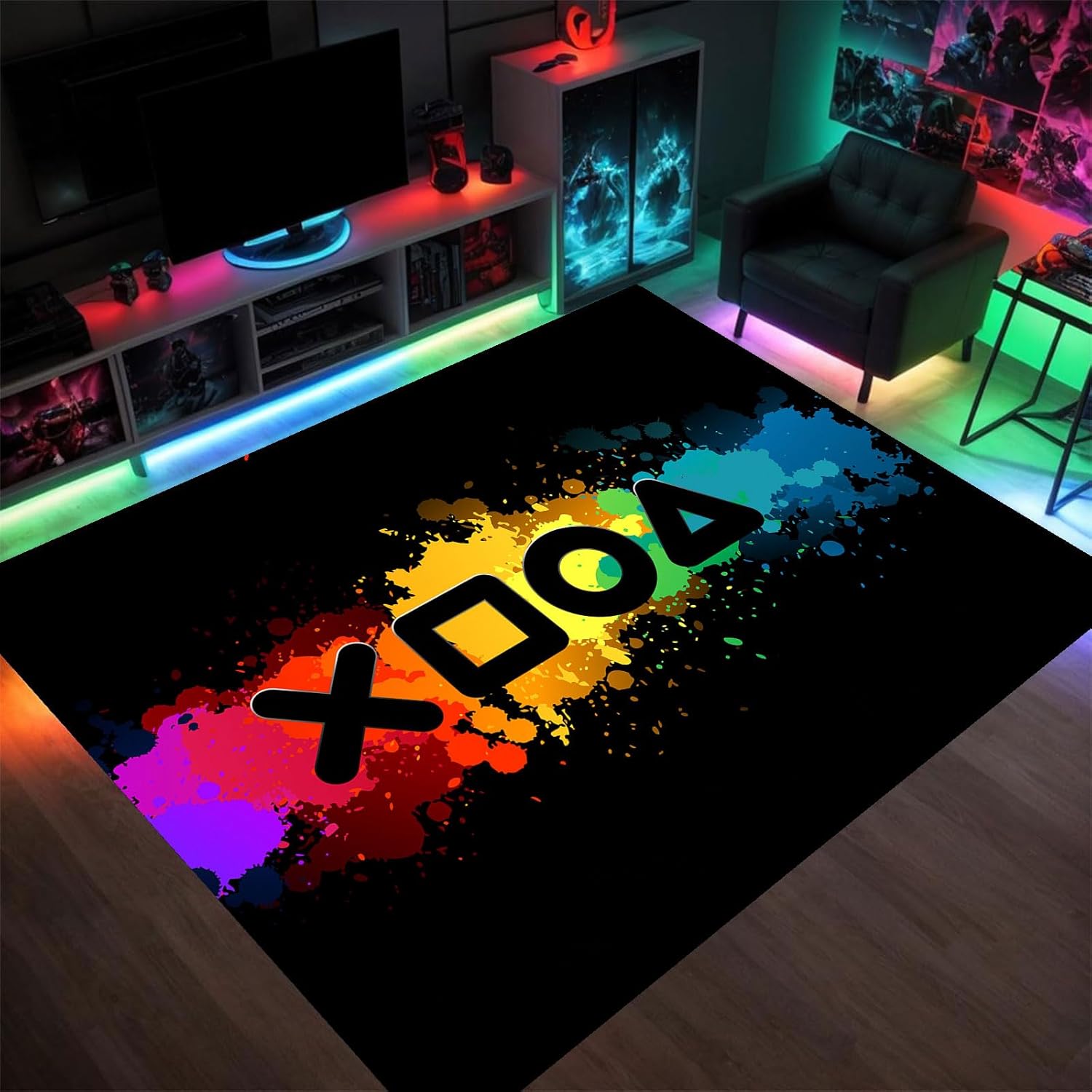 Soft Gamer Rug 6x9 Washable Gaming Carpet for Boys and Teens, Cool Bedroom and Game Room Decor, Low Pile Rug for Man Cave and Living Room