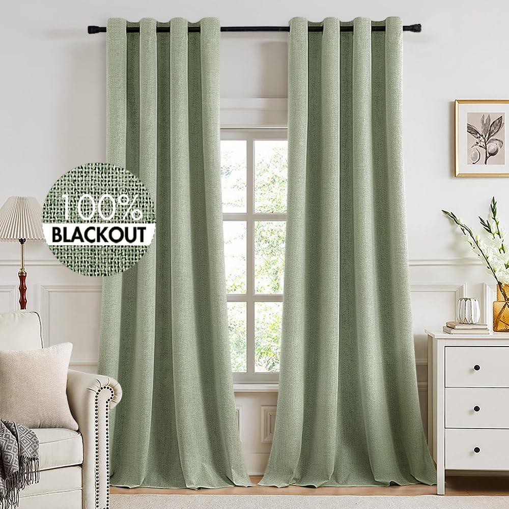MIULEE 100% Blackout Linen Textured Curtains for Bedroom Solid Thermal Insulated Copper Brown Grommet Room Darkening Curtains & Drapes Luxury Decor for Living Room Nursery 52 x 84 Inch (2 Panels)