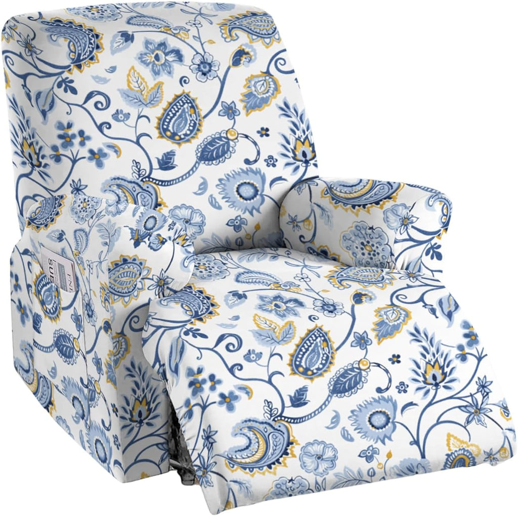 CRFATOP Printed Recliner Slipcover Stretch Reclining Chair Covers 4 Pieces Non Slip Recliner Sofa Slipcovers with Pocket Fitted Sofa Couch Cover Lazy Boy Chair Cover for Pet Kid Living Room,43