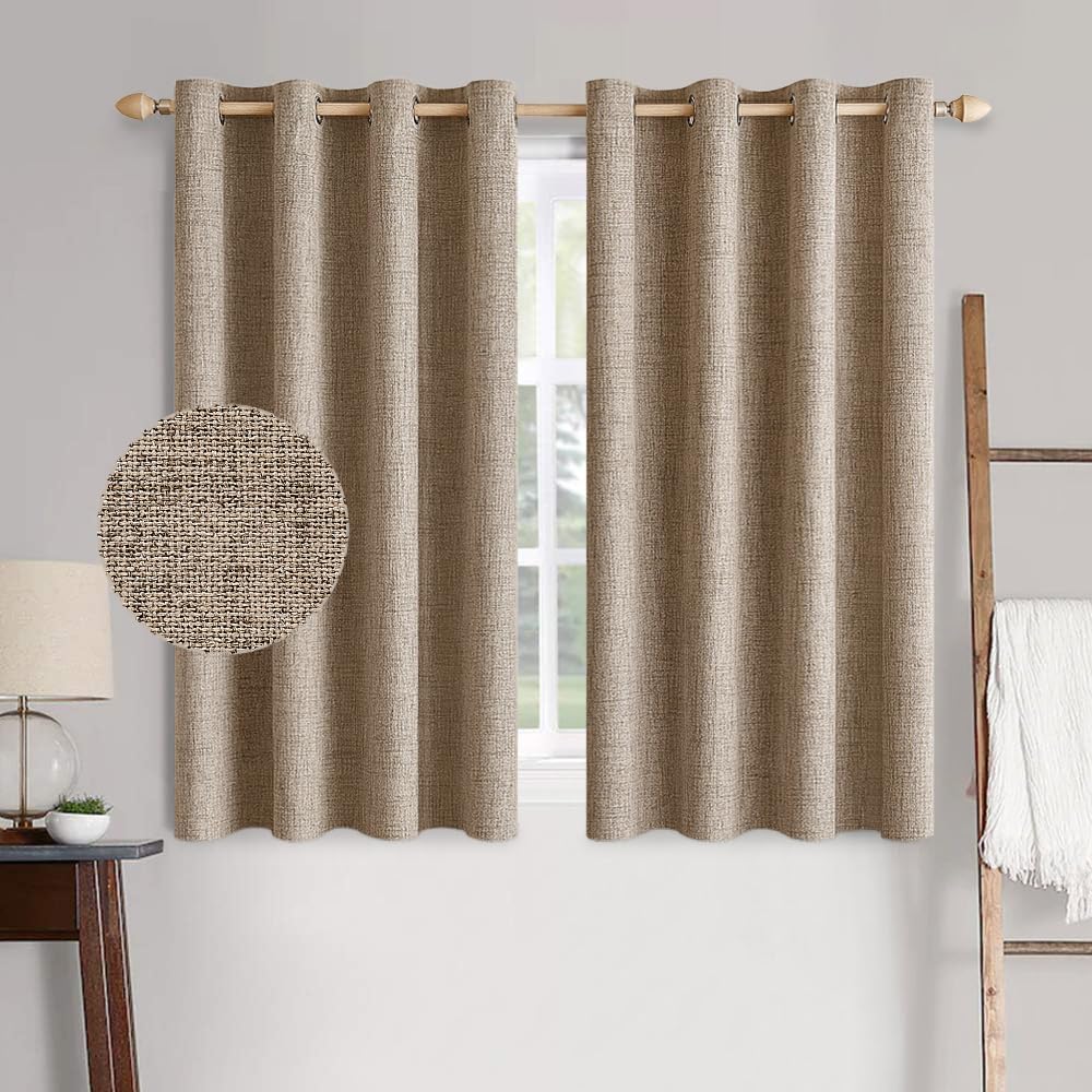 MIULEE 100% Blackout Linen Textured Curtains for Bedroom Solid Thermal Insulated Copper Brown Grommet Room Darkening Curtains & Drapes Luxury Decor for Living Room Nursery 52 x 84 Inch (2 Panels)