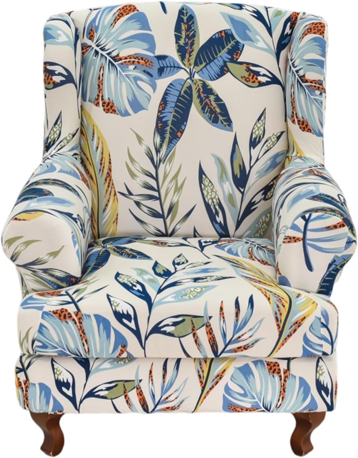 KRFOONN Stretch Wing Chair Slipcovers Printed 2 Piece Wingback Chair Covers Soft Spandex Wingback Armchair Slipcover Furniture Protector Chair Covers for Living Room Wingback Chair, T7