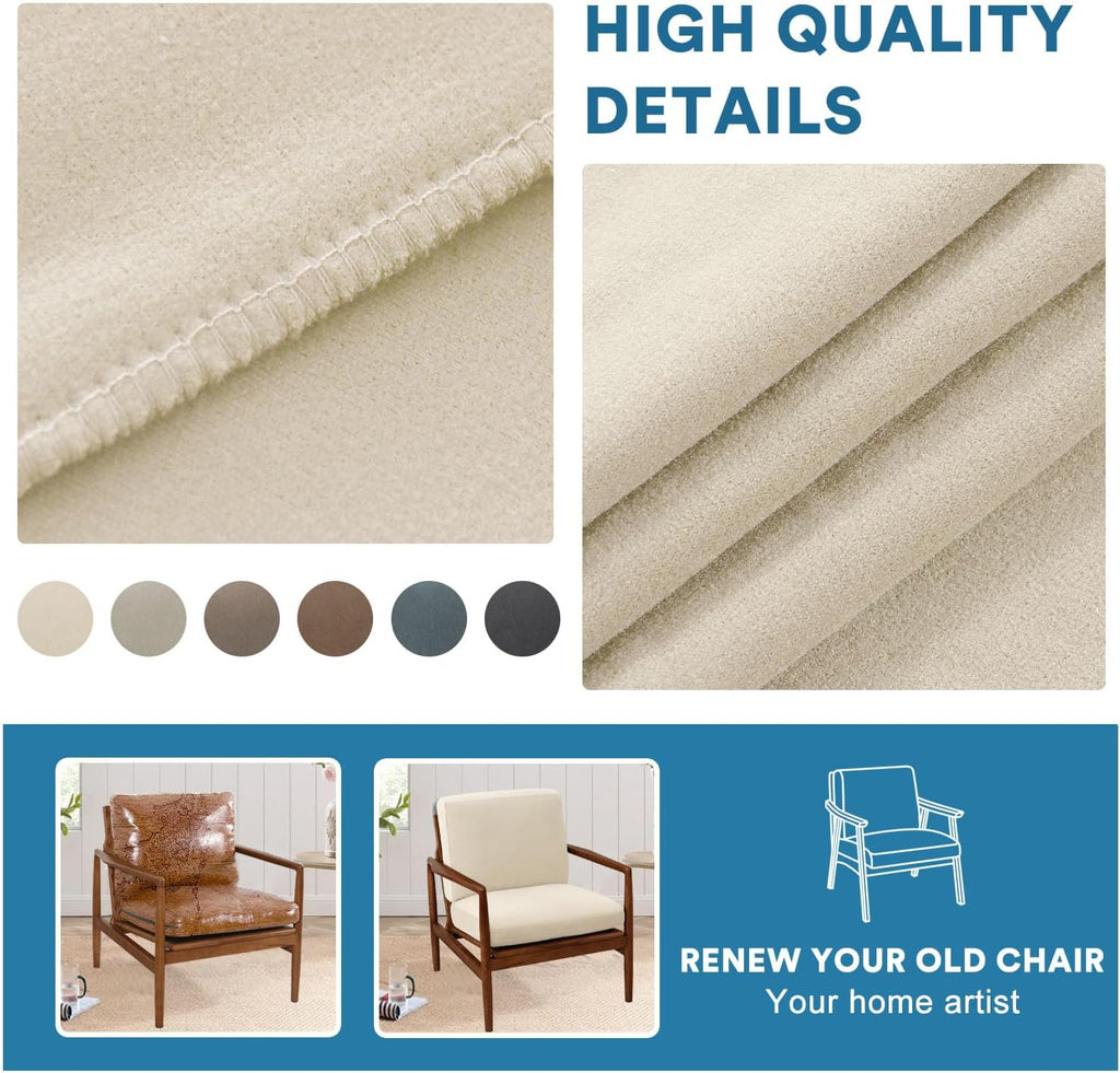 H.VERSAILTEX Chair Slip Covers with Arms 2 Piece Sofa Covers Super Stretch Cushion Covers for Modern Living Room Chair Soft Accent Chair Cover(Seat Cushion Cover Plus Back Cushion Cover, Ivory)